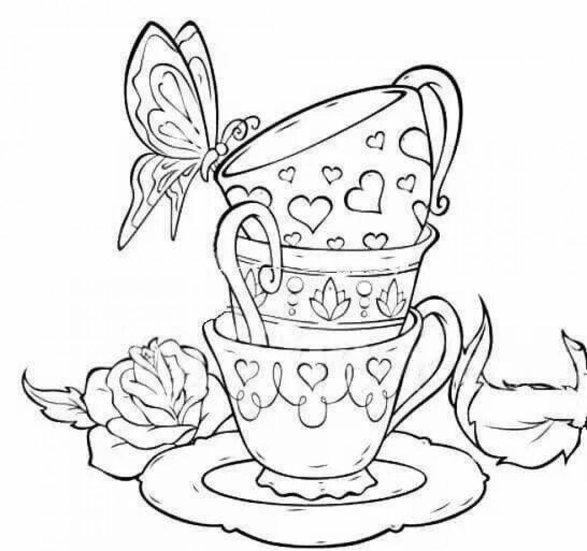 Awesome tea cup coloring page