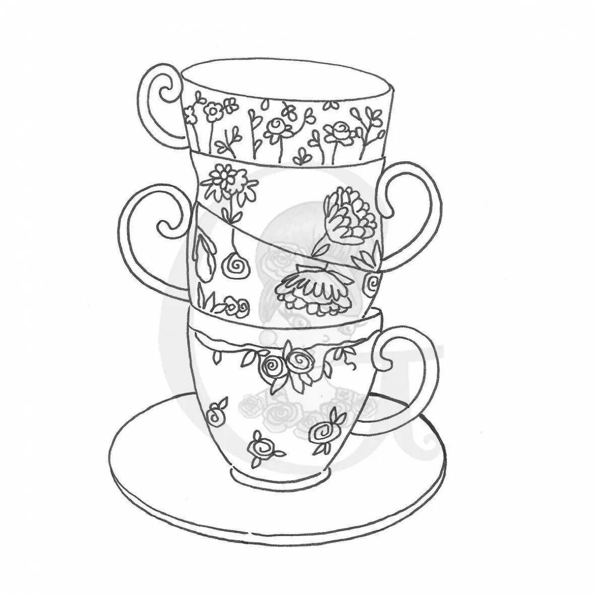 Glitter tea cup coloring page