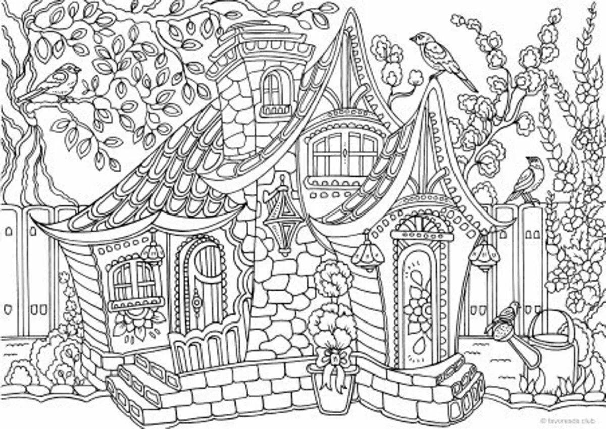 Fairy house glitter coloring book