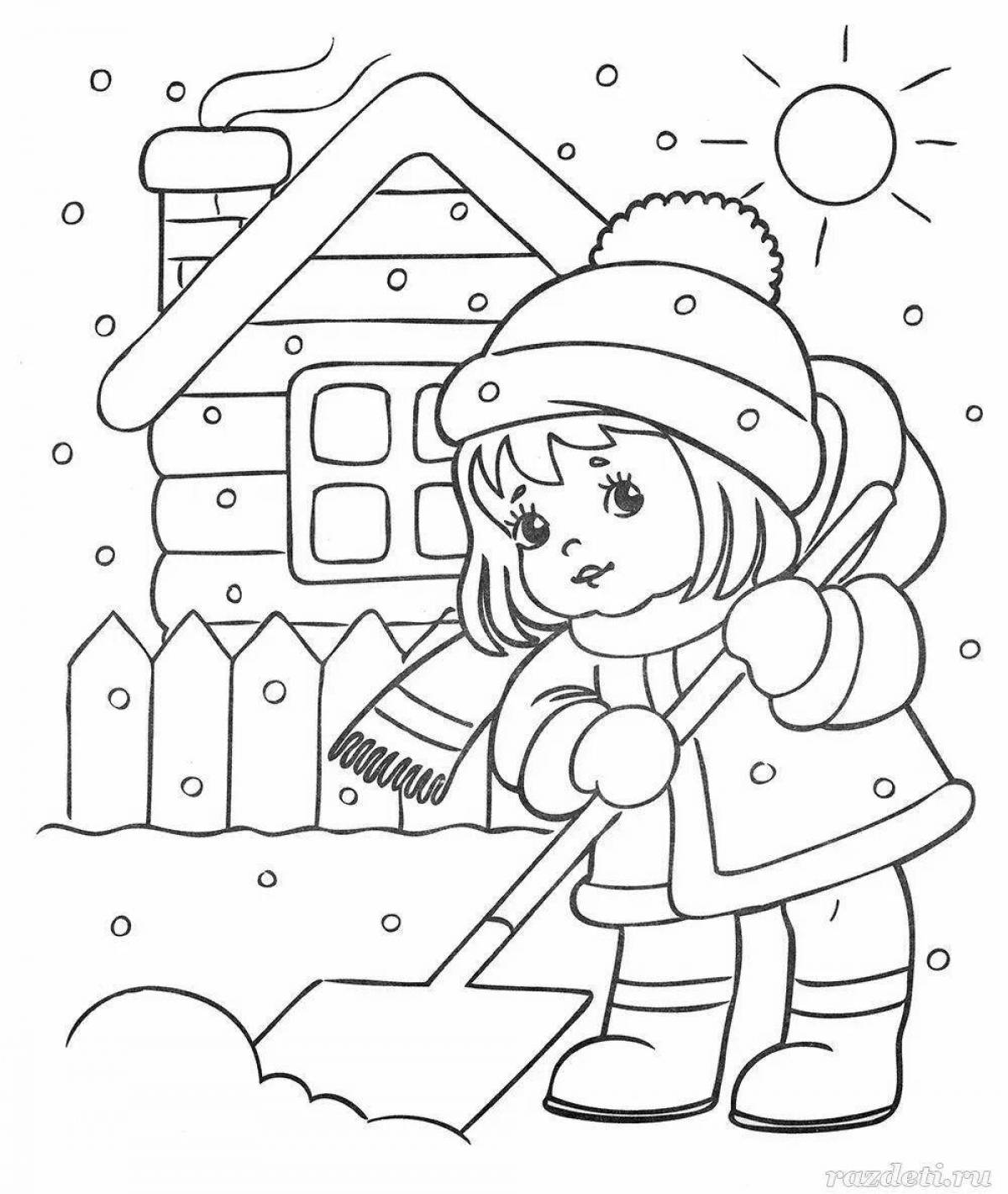 Coloring book snowy winter