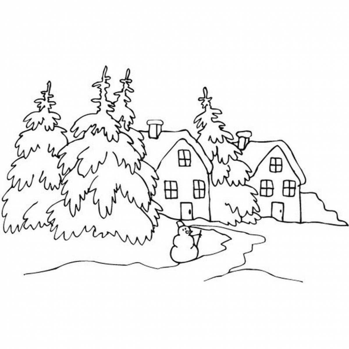 Glitter winter night coloring page