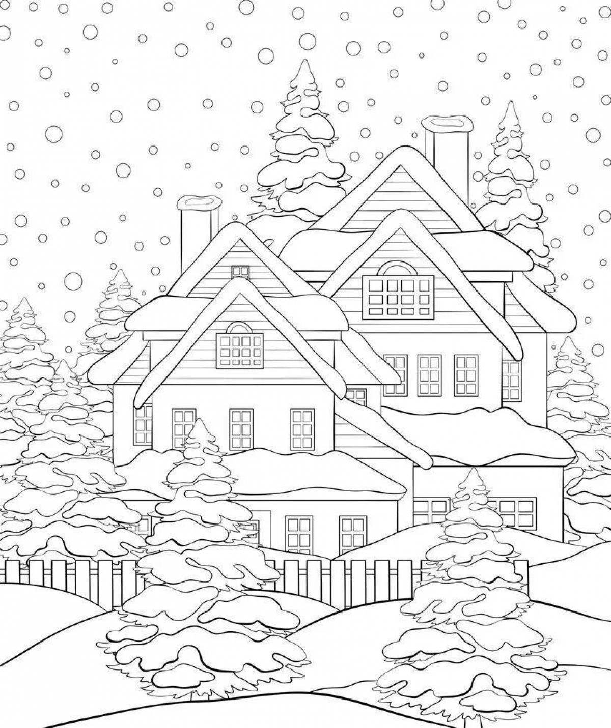 Calming winter night coloring page