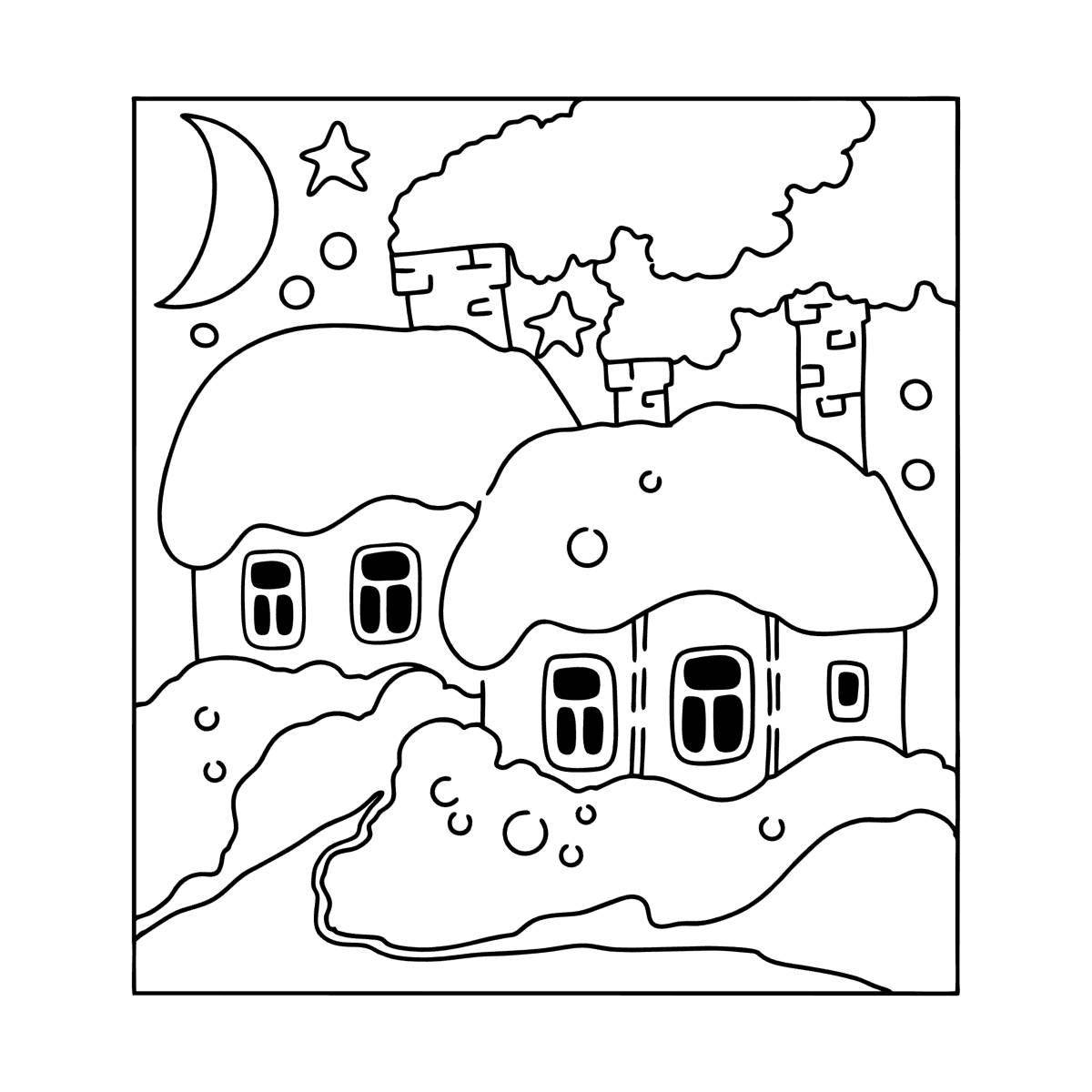 Joyful winter night coloring page