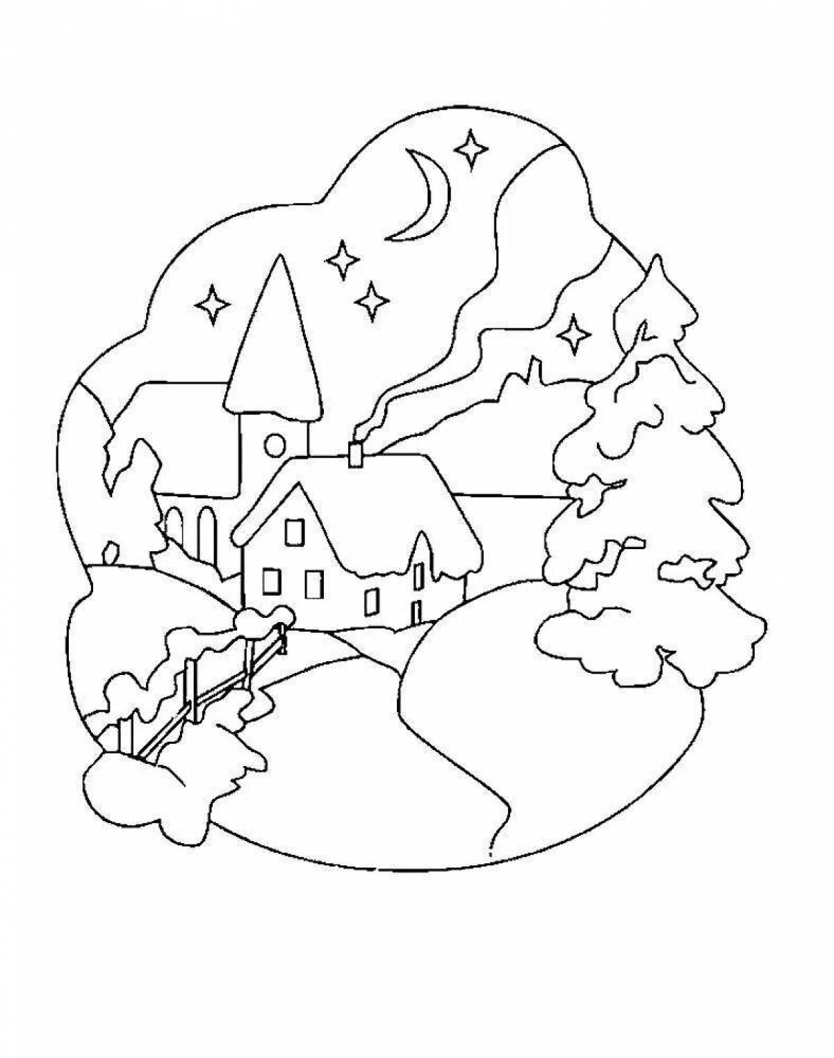 Coloring book poetic winter night