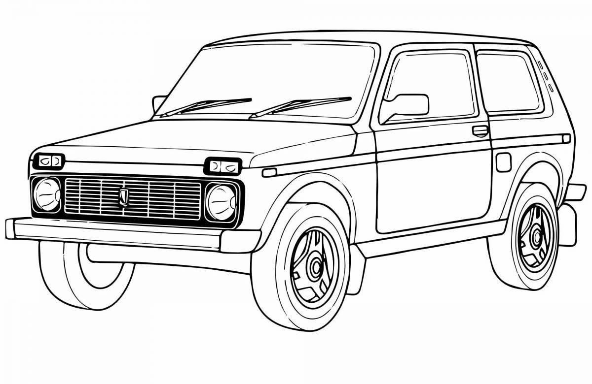 Coloring page joyful Russian auto industry