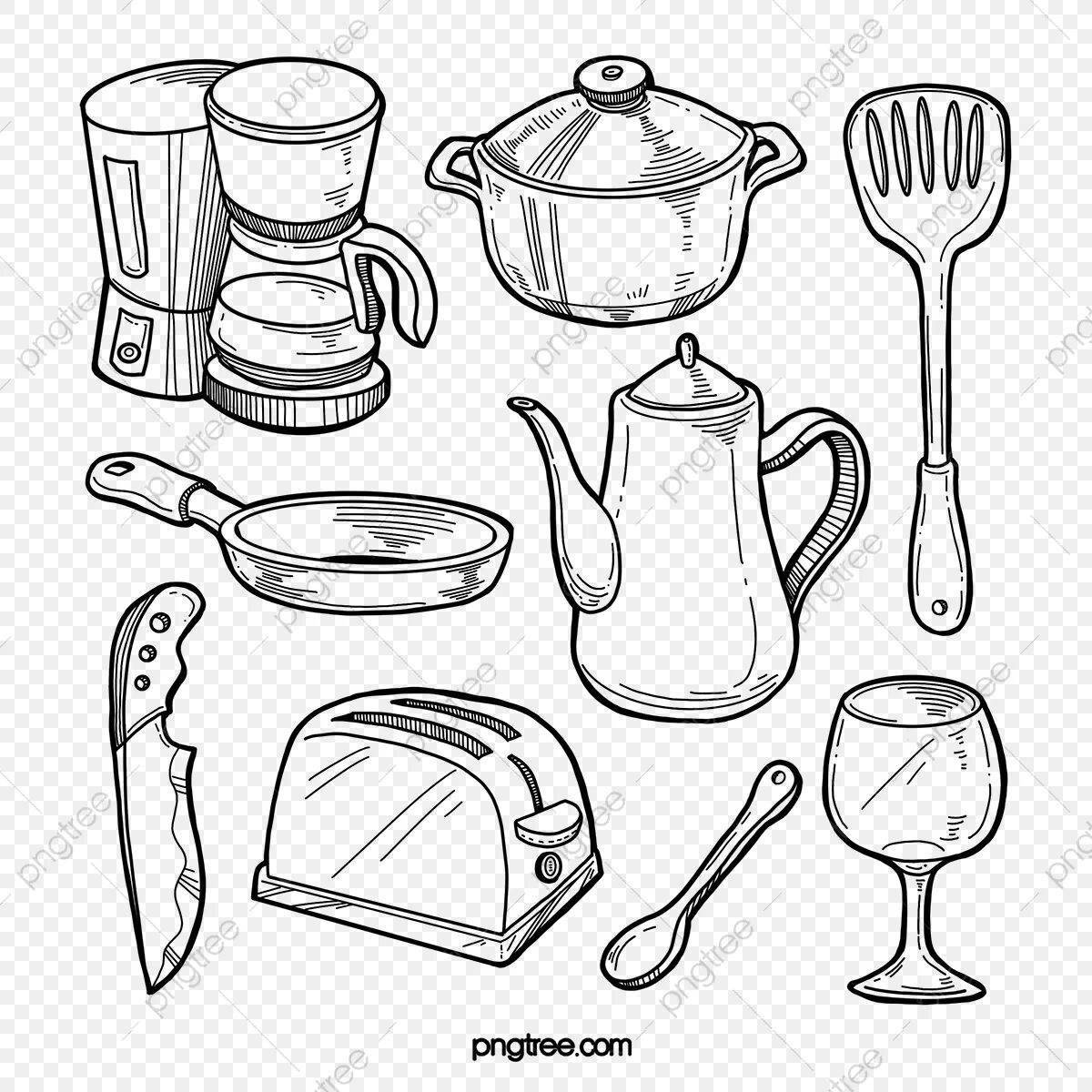 Colorful tableware coloring page