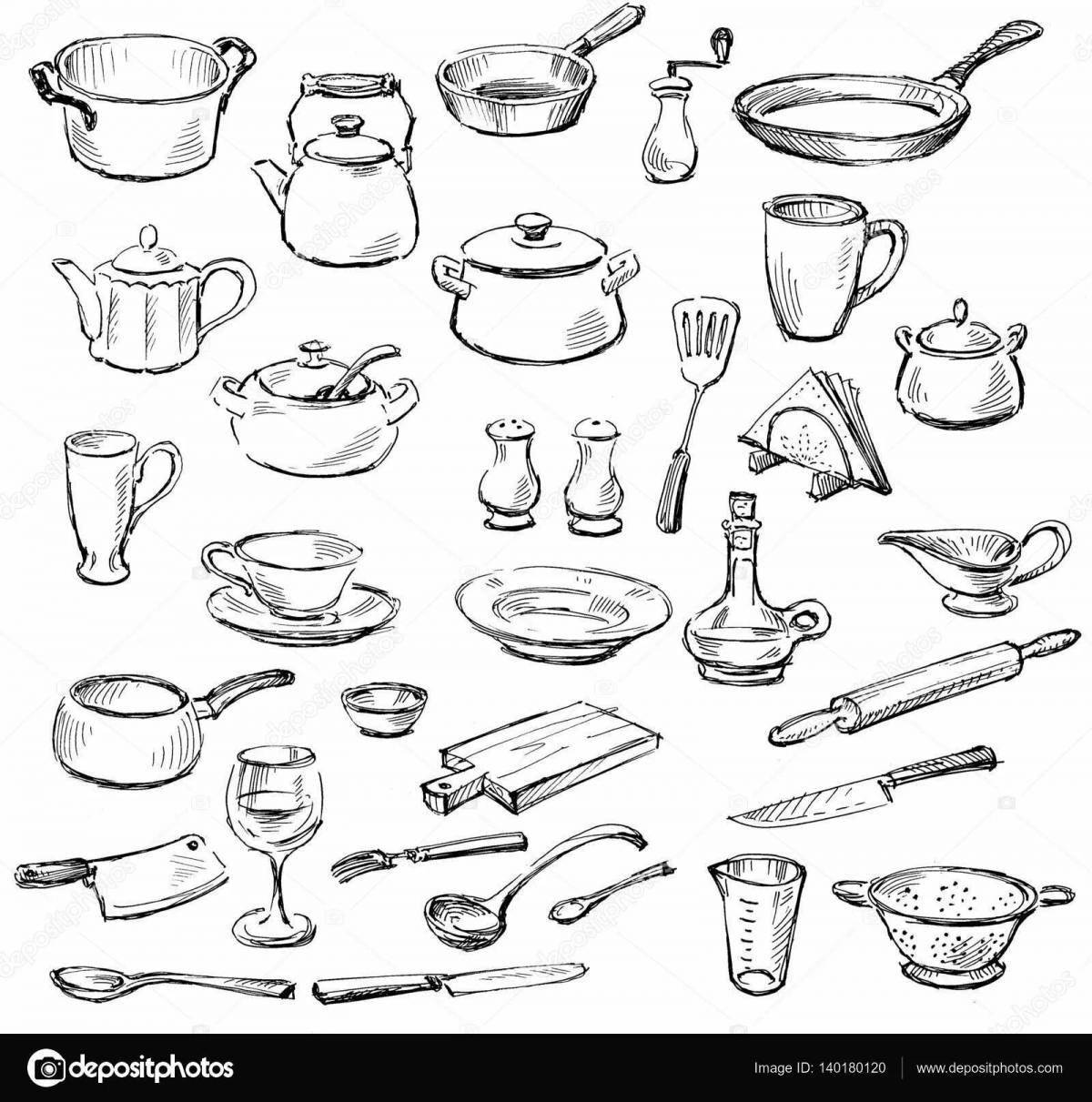 Amazing tableware coloring page