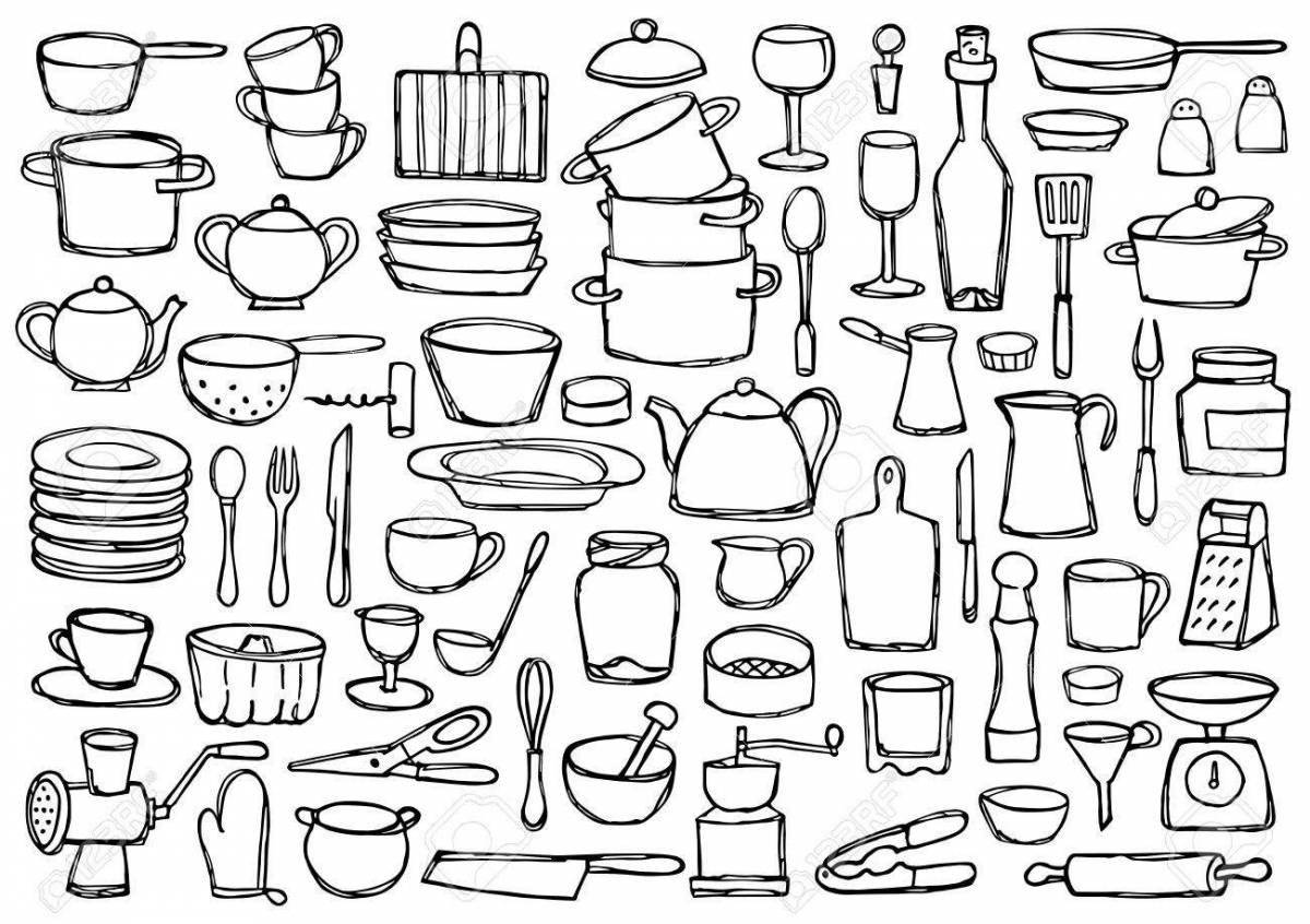 Decorated tableware coloring page