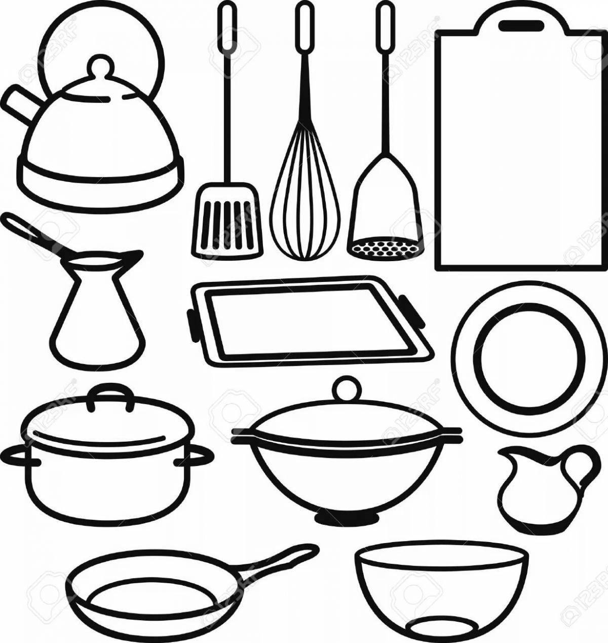 Подробная страница раскраски столовой посуды