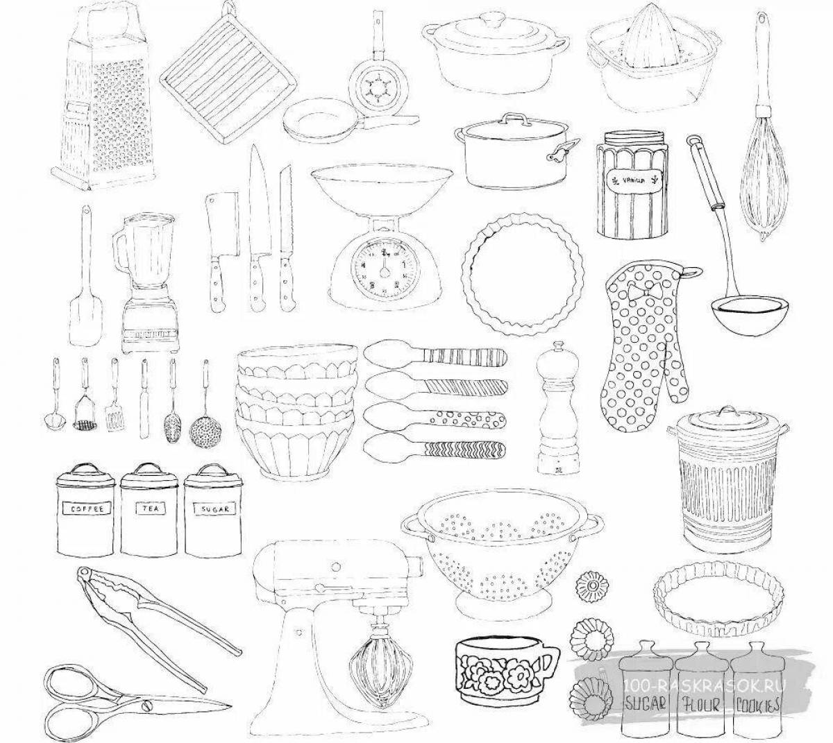 Charming tableware coloring page