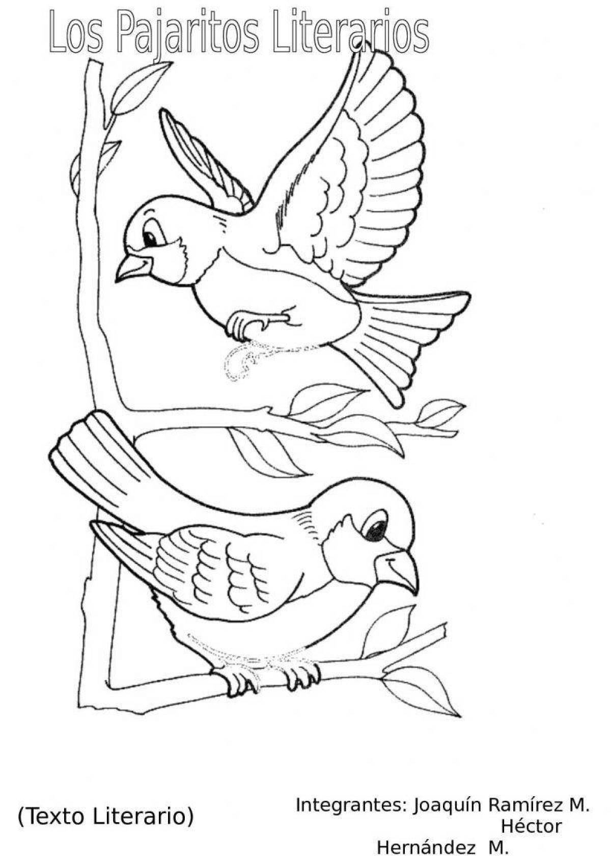 Coloring page fluffy sparrow in winter