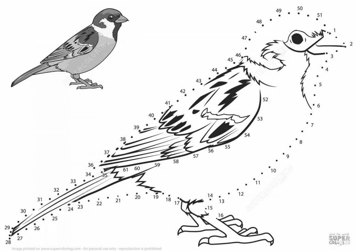 Coloring book glowing sparrow in winter