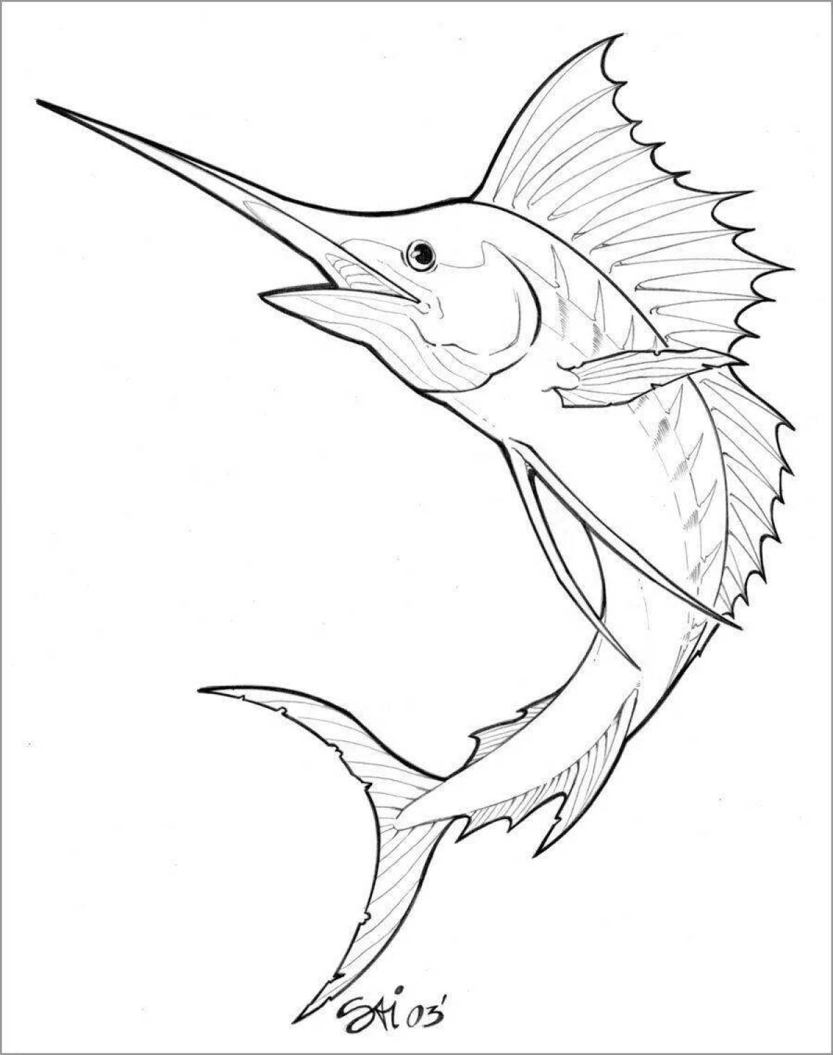 Adorable swordfish coloring page
