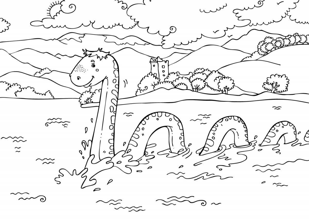 Intriguing Loch Ness monster coloring book