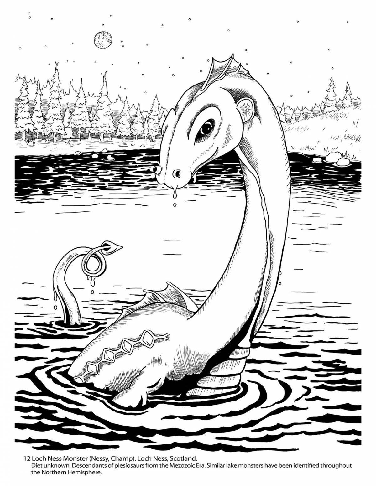 Exotic Loch Ness monster coloring page