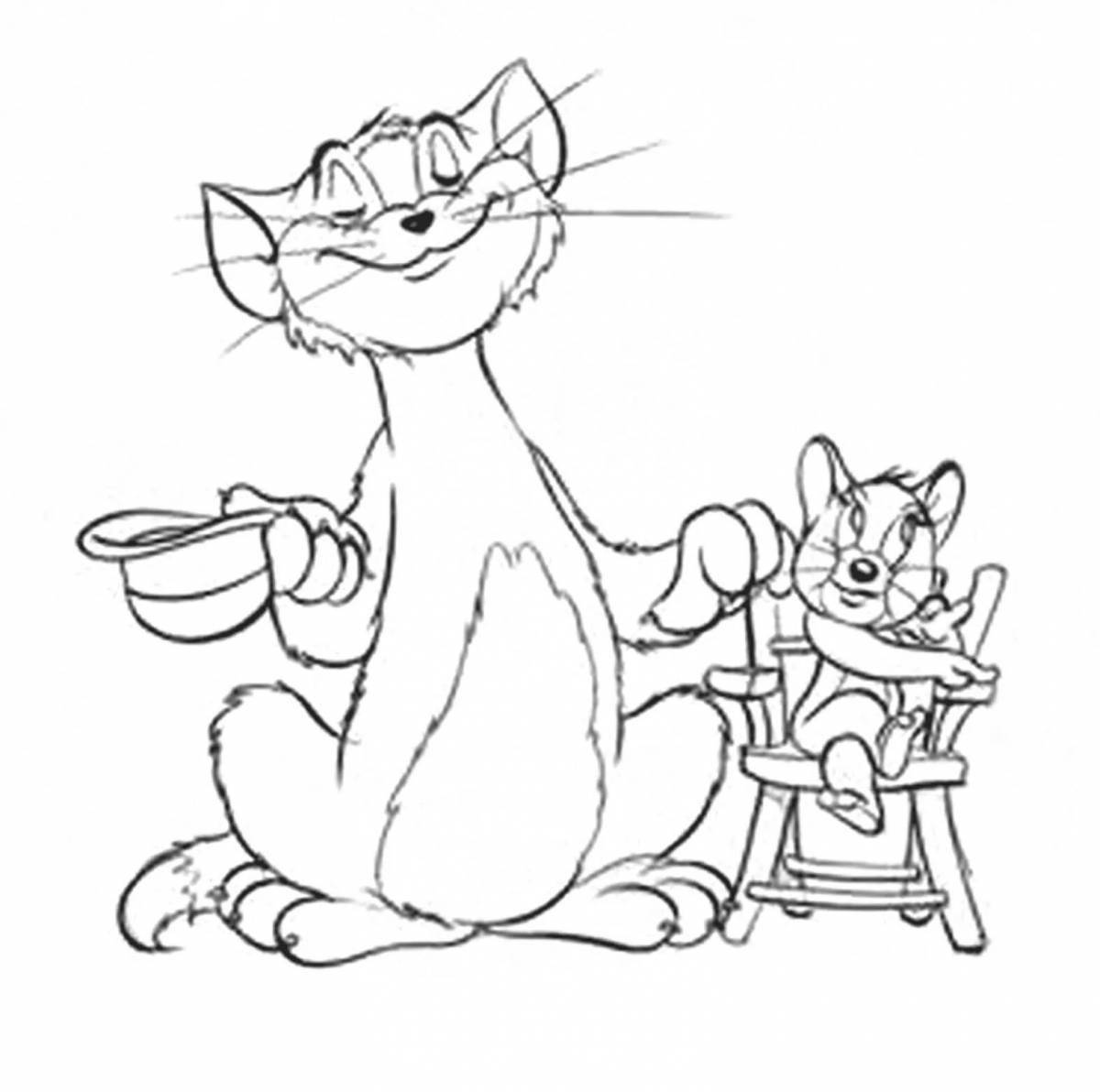 Snuggly cat tom coloring page