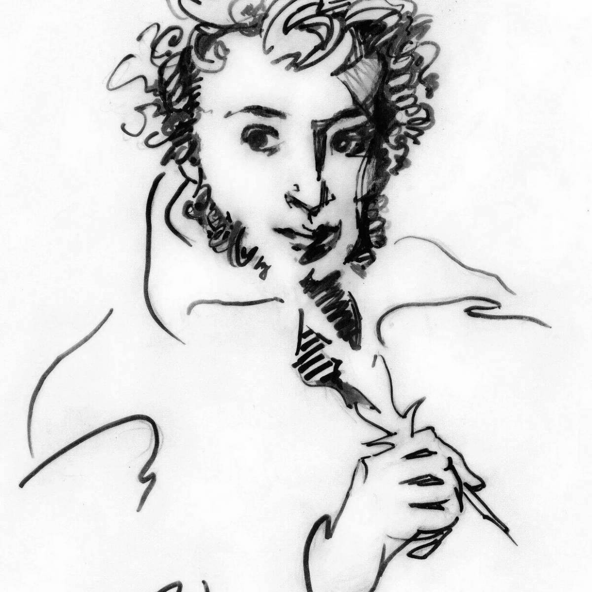 Coloring book decorated portrait of Pushkin
