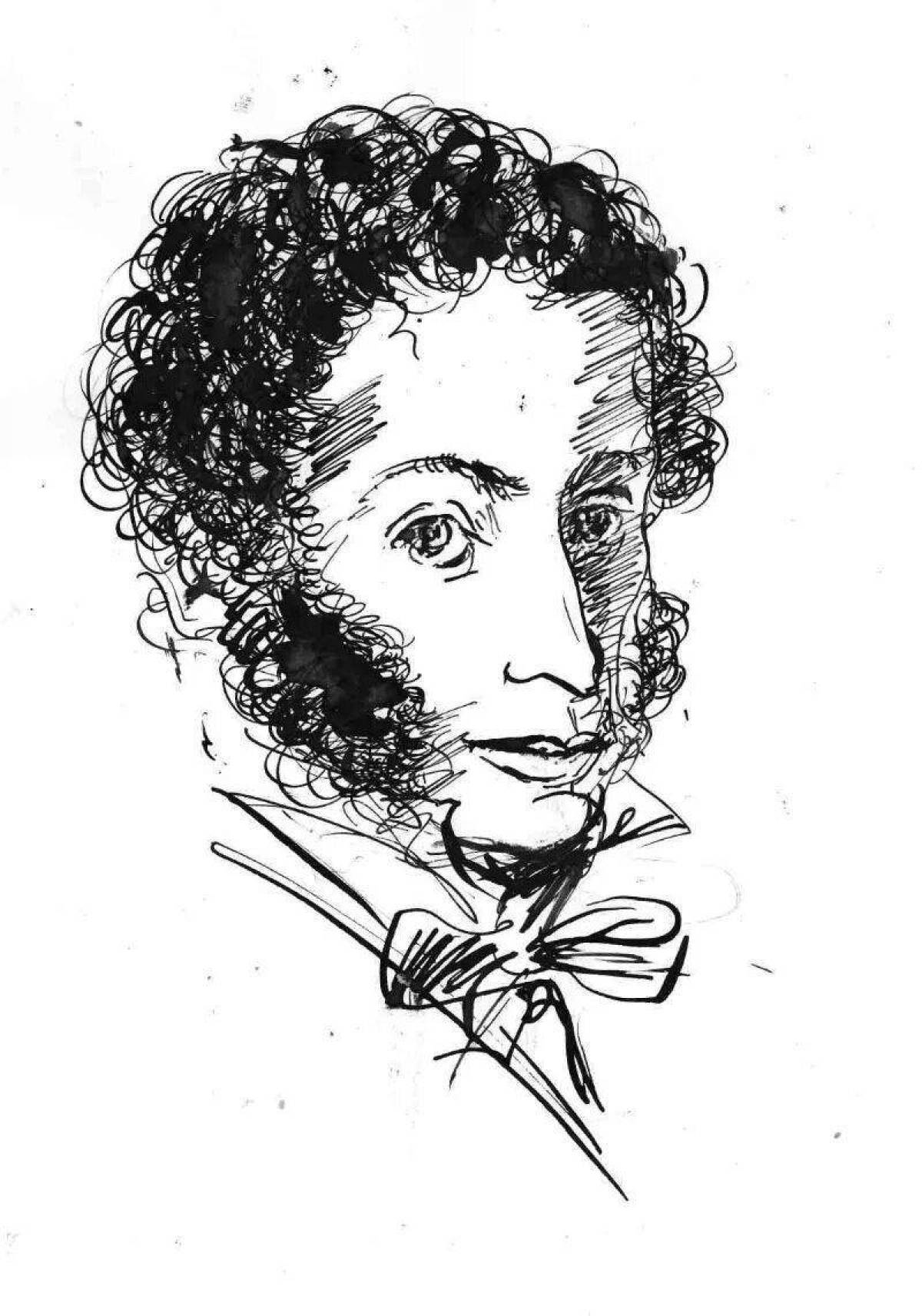 Coloring book magnanimous portrait of Pushkin
