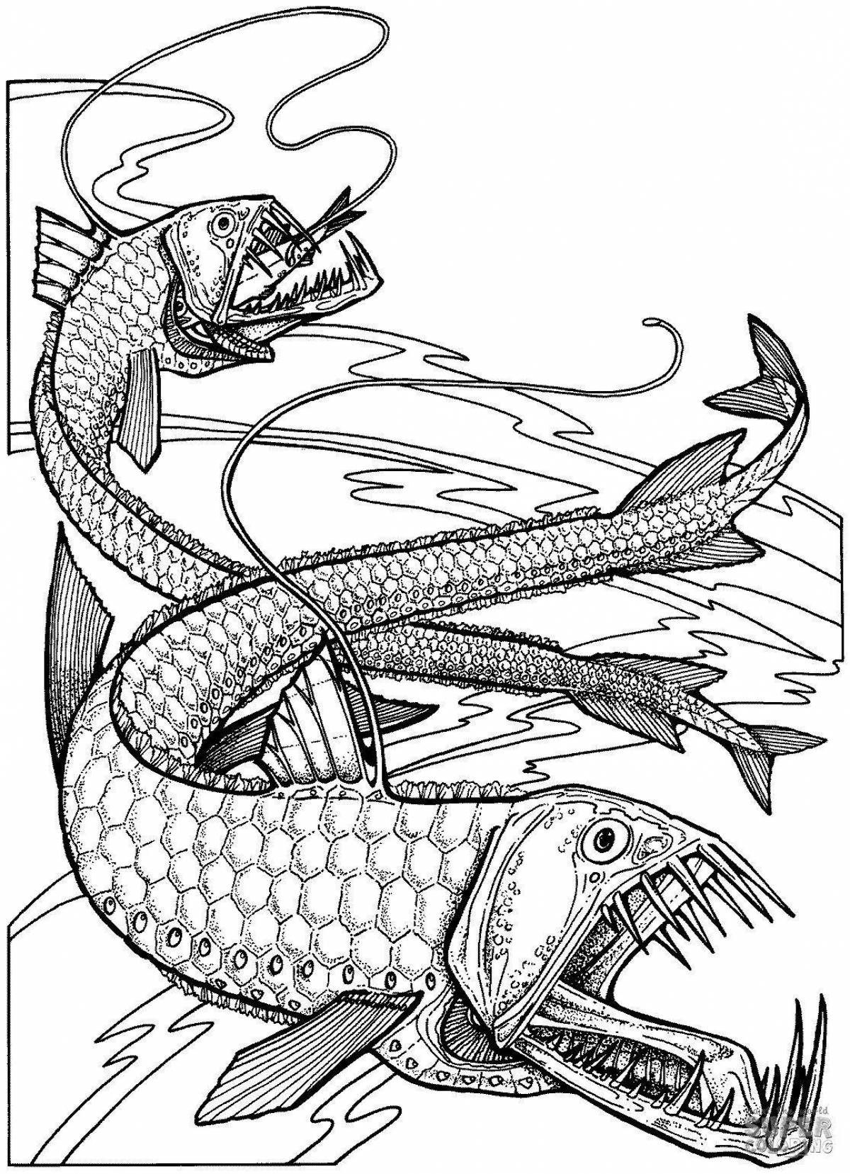 Exotic sea monster coloring page