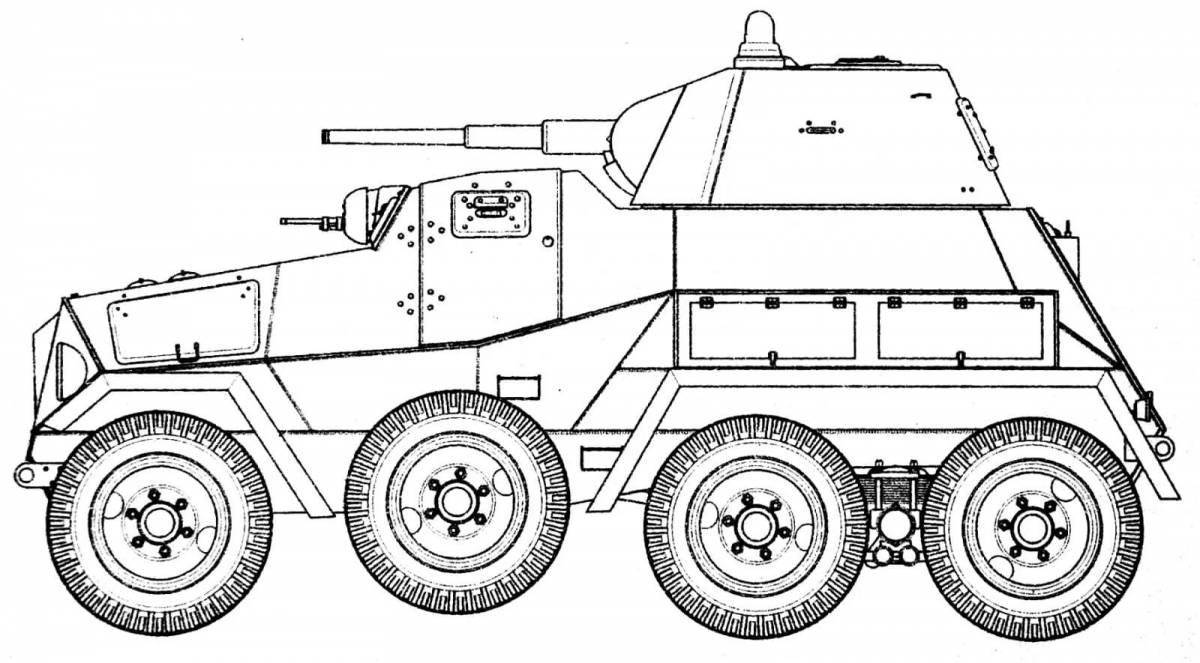 Coloring page of an attractive armored car