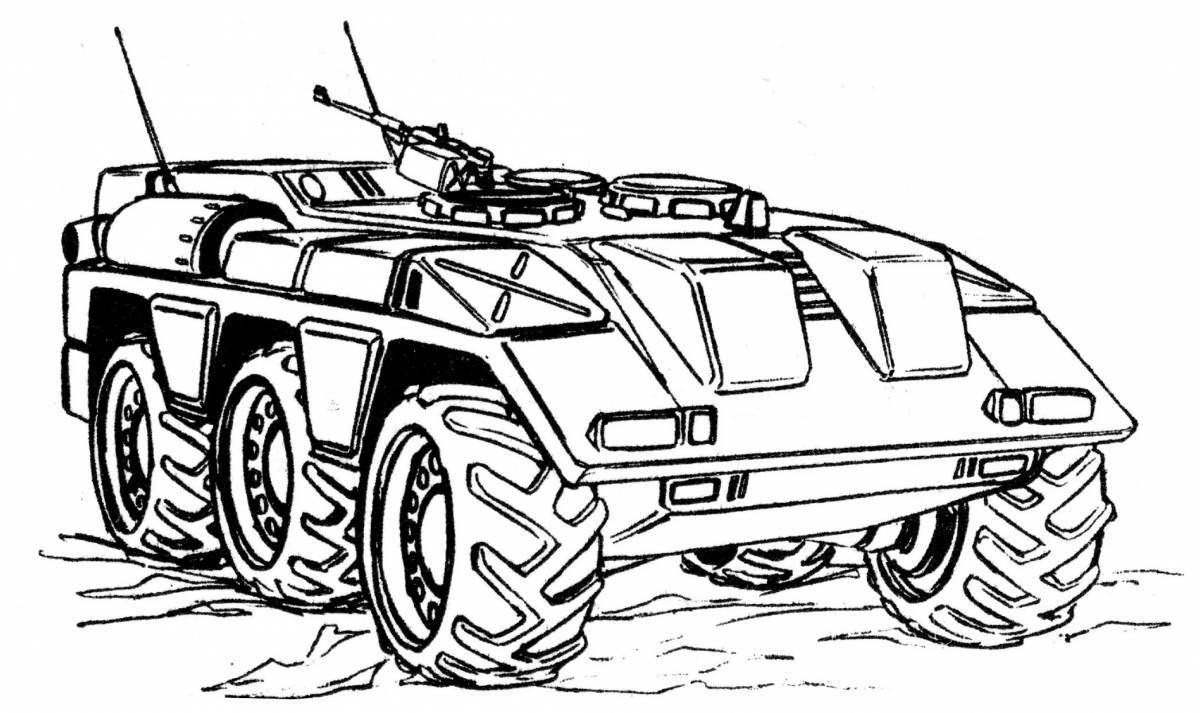 Colorfully detailed armored vehicle coloring page