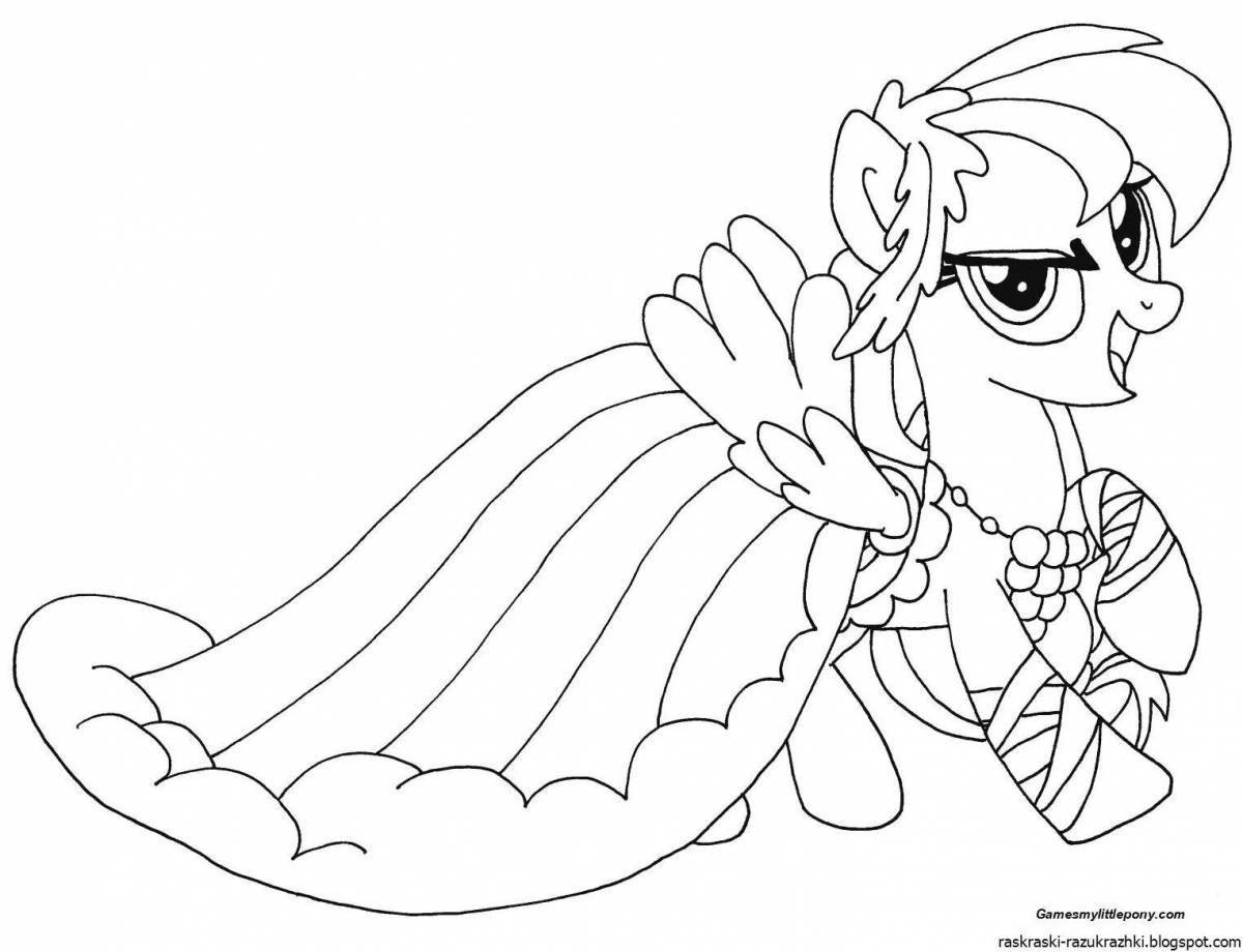Coloring page bright rainbow pony