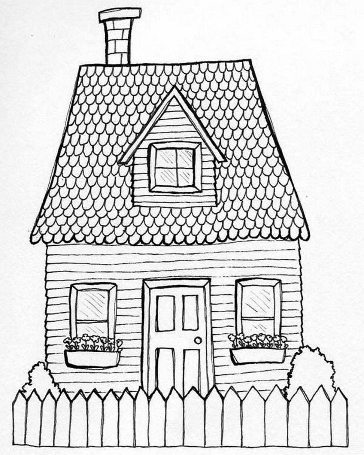 Coloring page of a large country house
