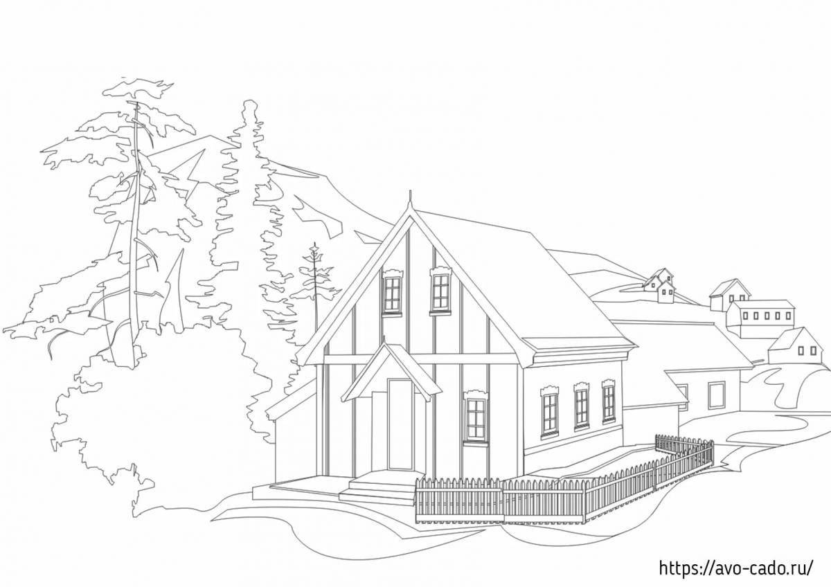 Coloring page peaceful country house