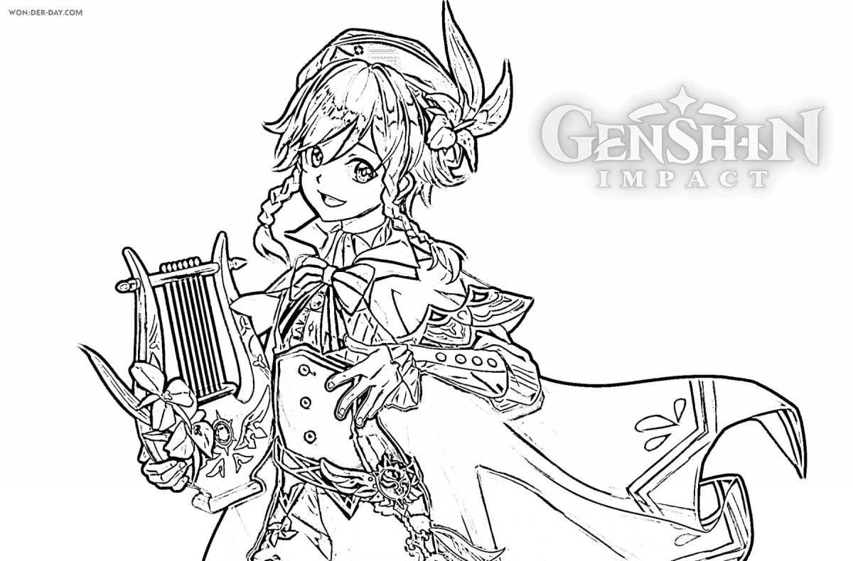 Coloring page peaceful rose garden genshin