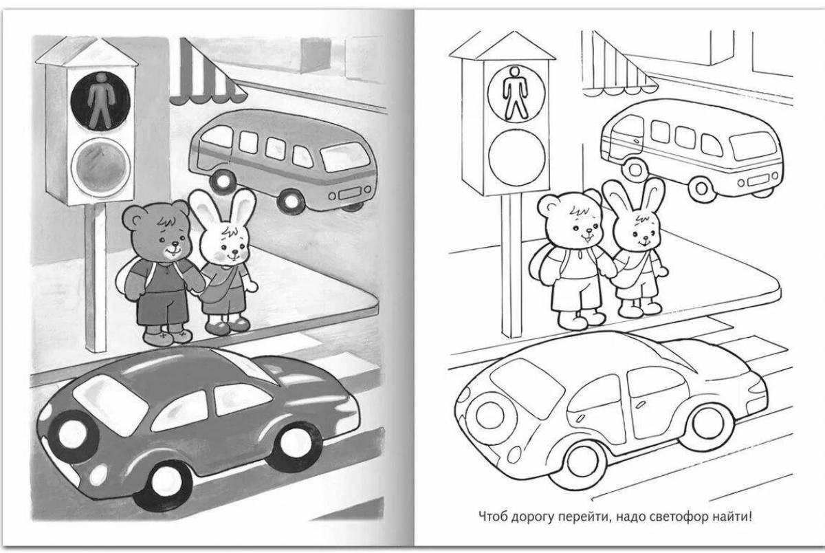 Adorable coloring book traffic rules drawing