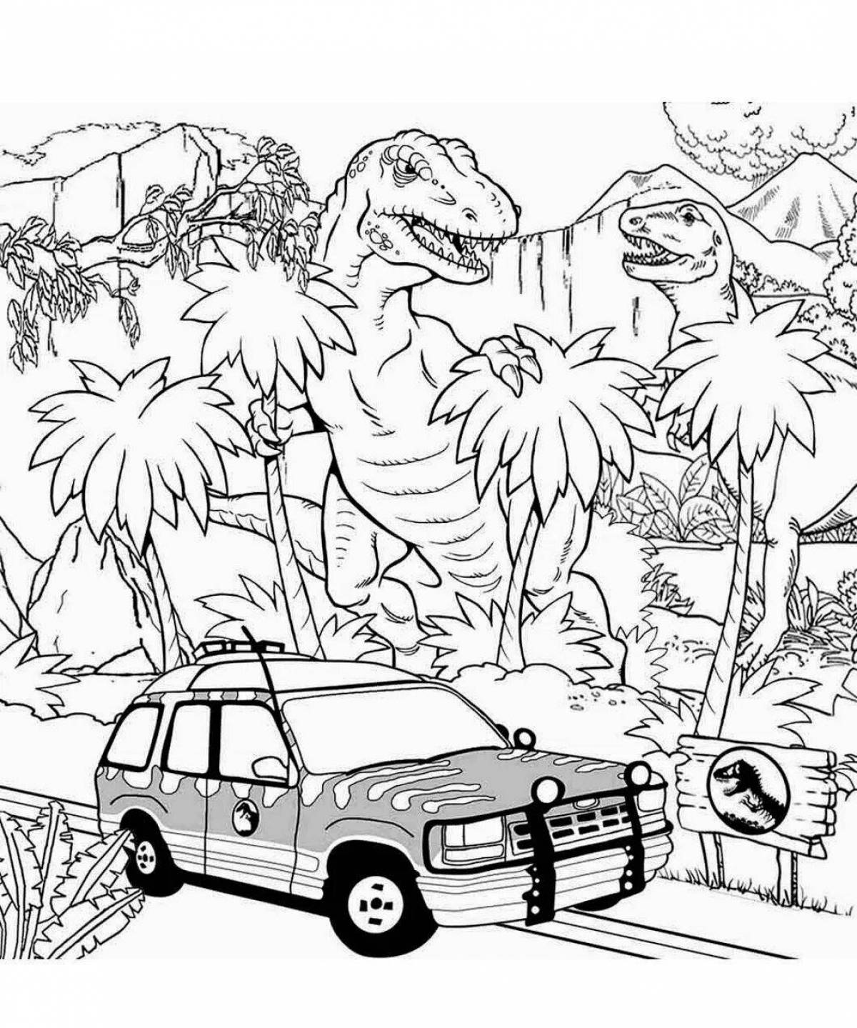 Playful dinosaur coloring car