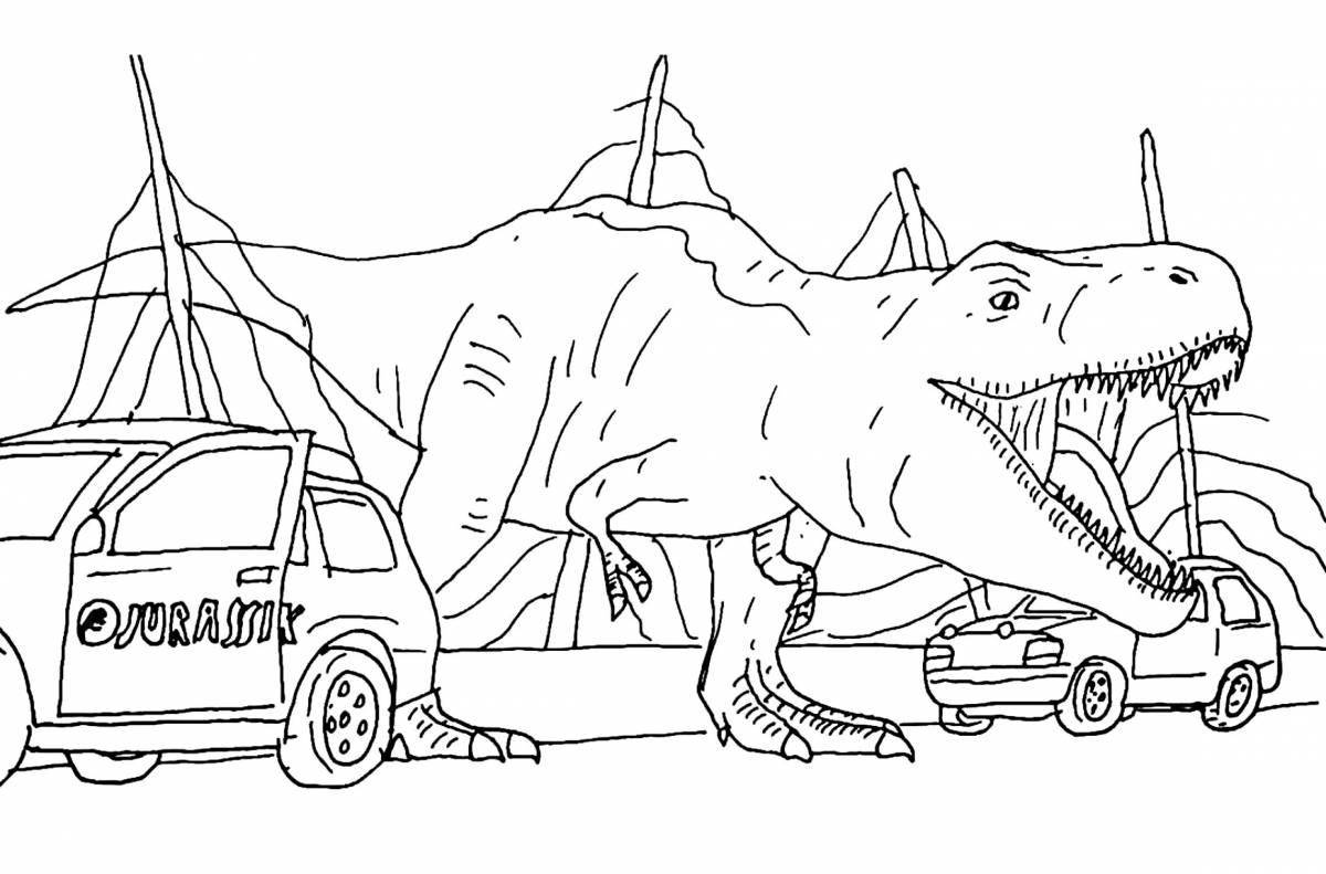 Очаровательная машинка-динозавр раскраска