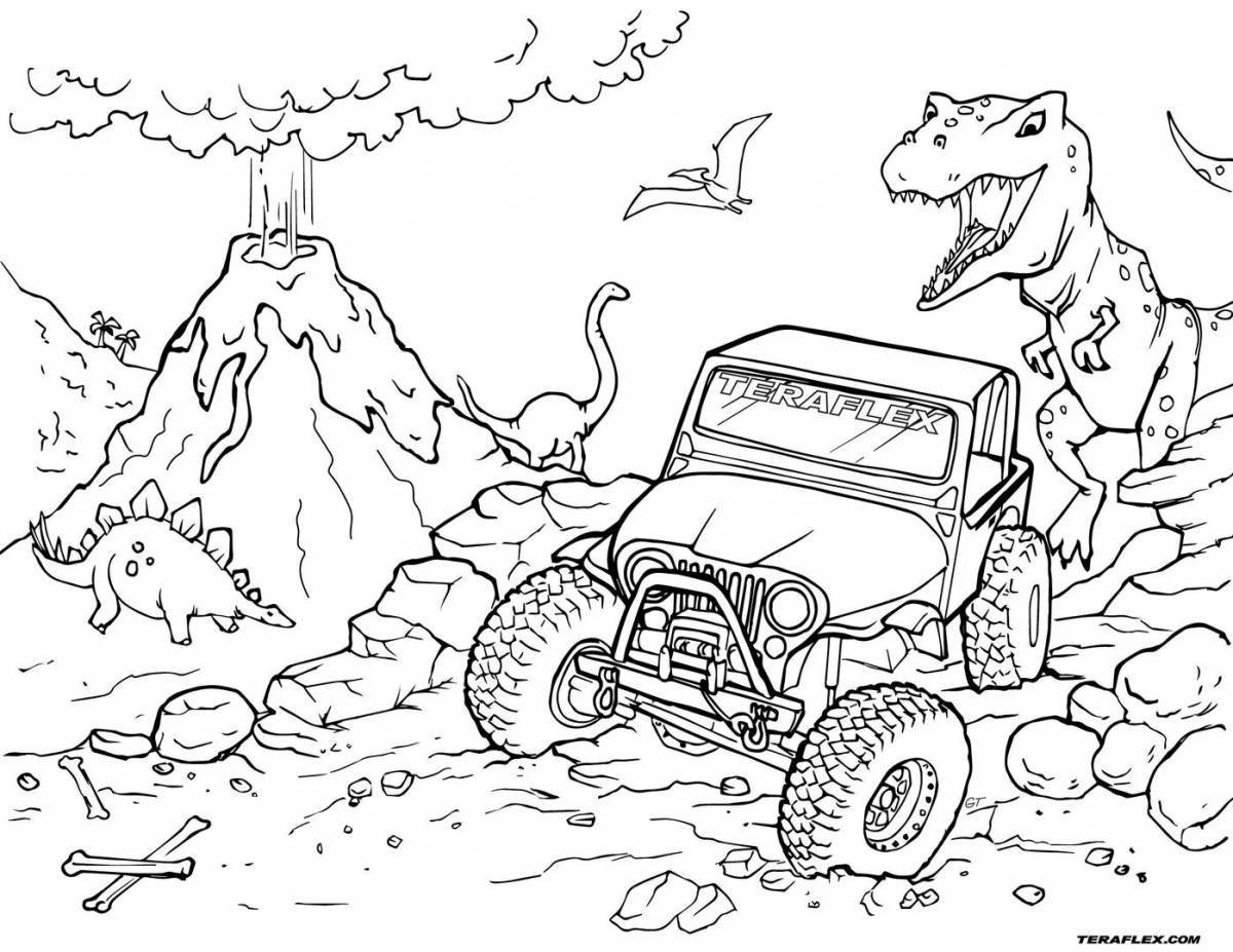 Attractive dinosaur car coloring book