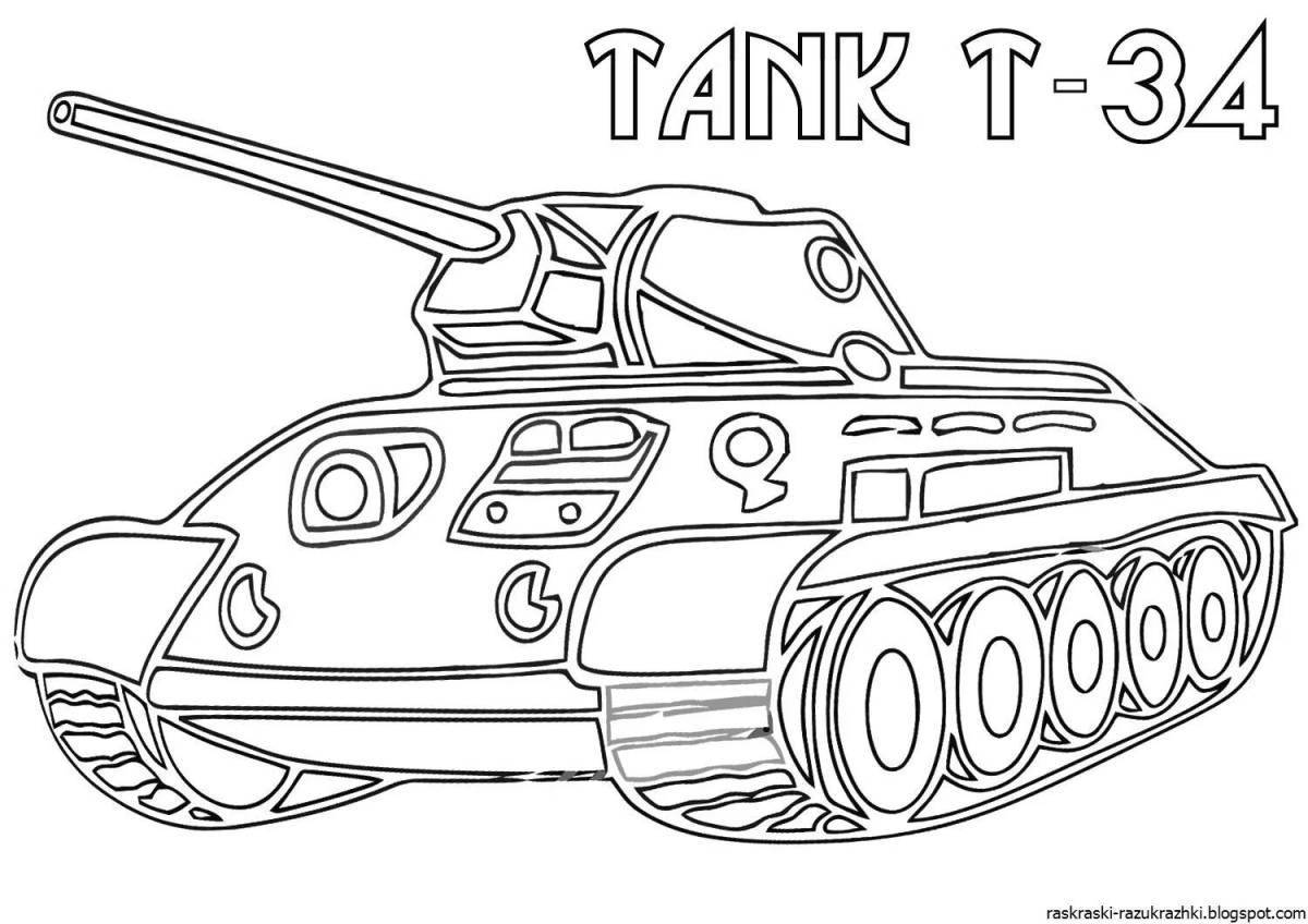 Милая детская раскраска танк