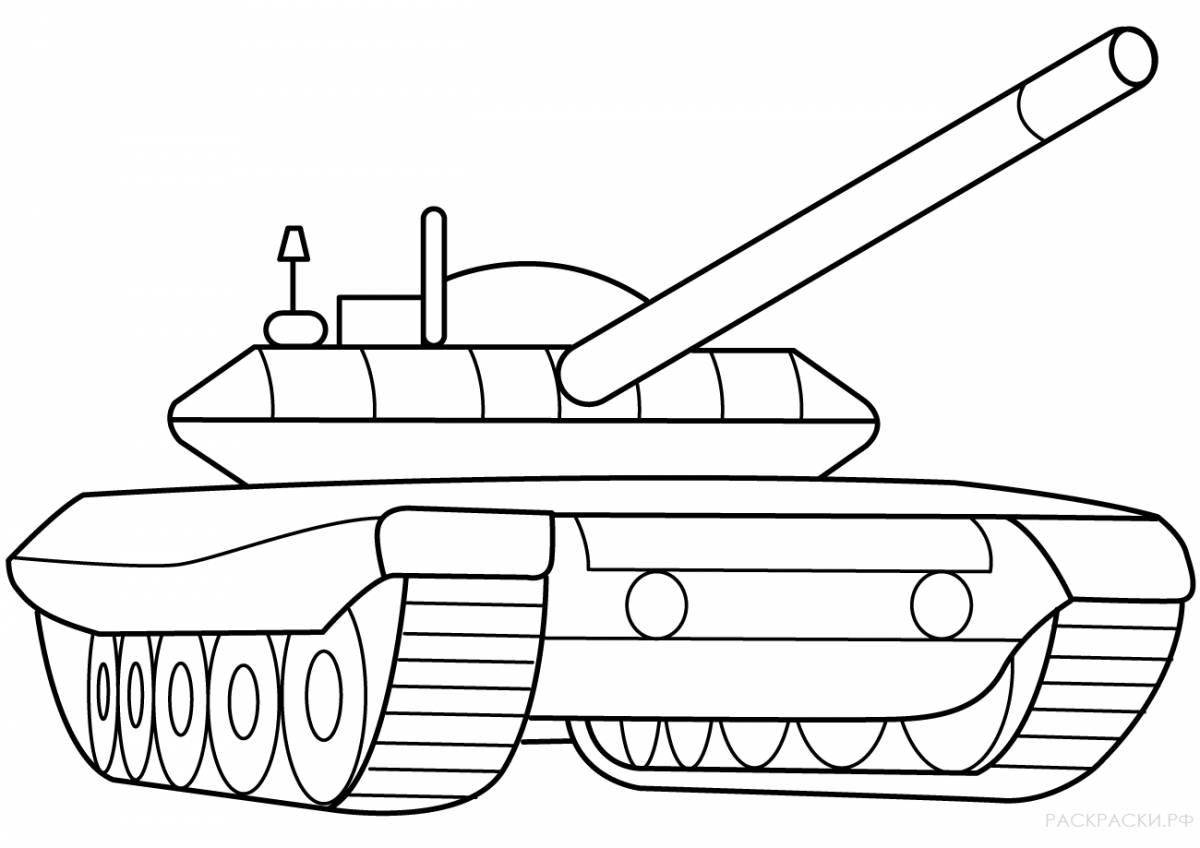 Детальная детская раскраска танк