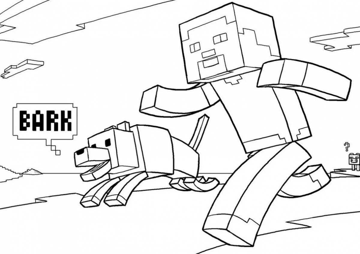 Colorful minecraft doggy coloring page