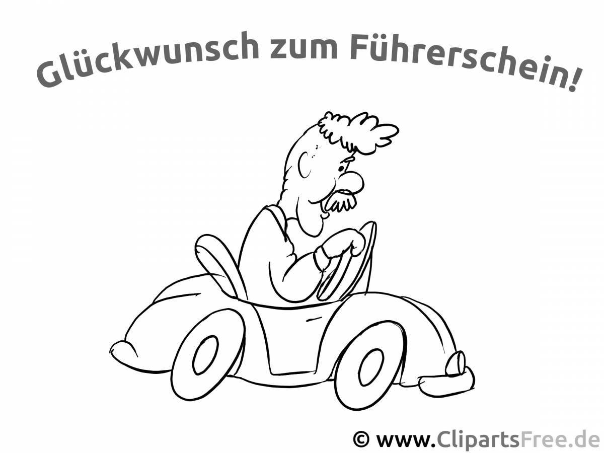 Colorful driving license coloring page