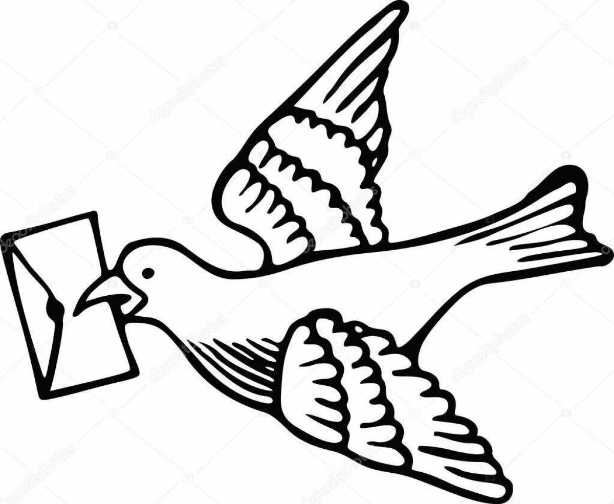 Раскраска птицы с конвертом в клюве