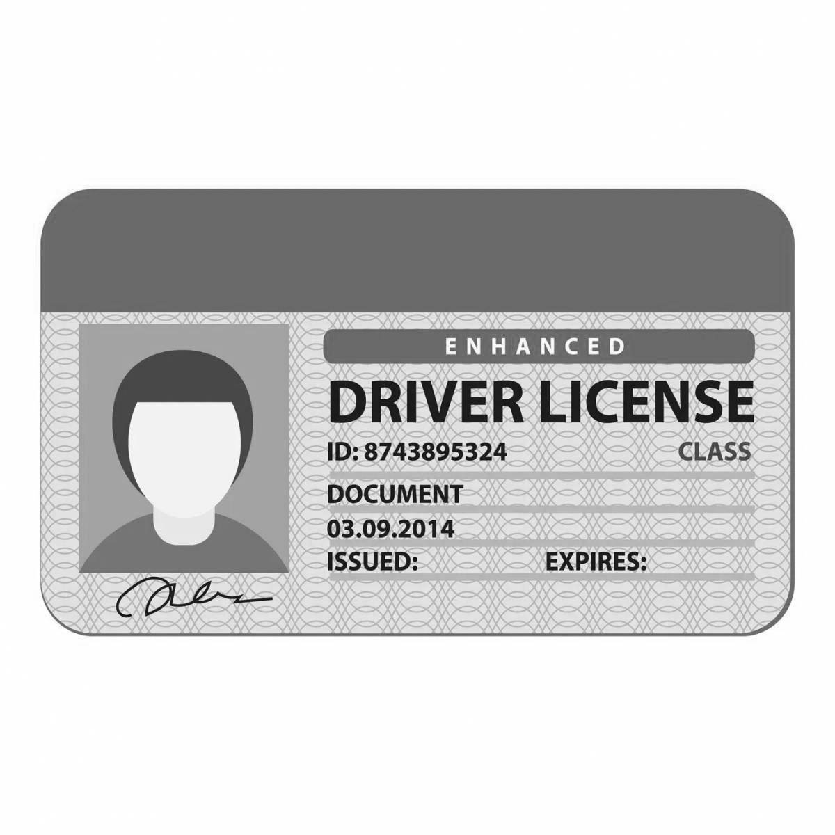 Detailed driver's license coloring page