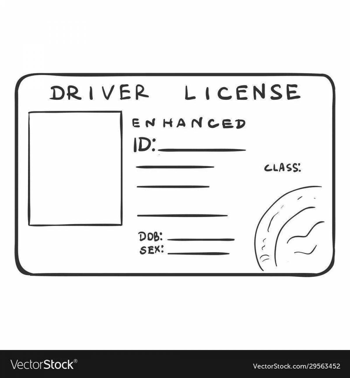 Color dazzling driving license coloring page
