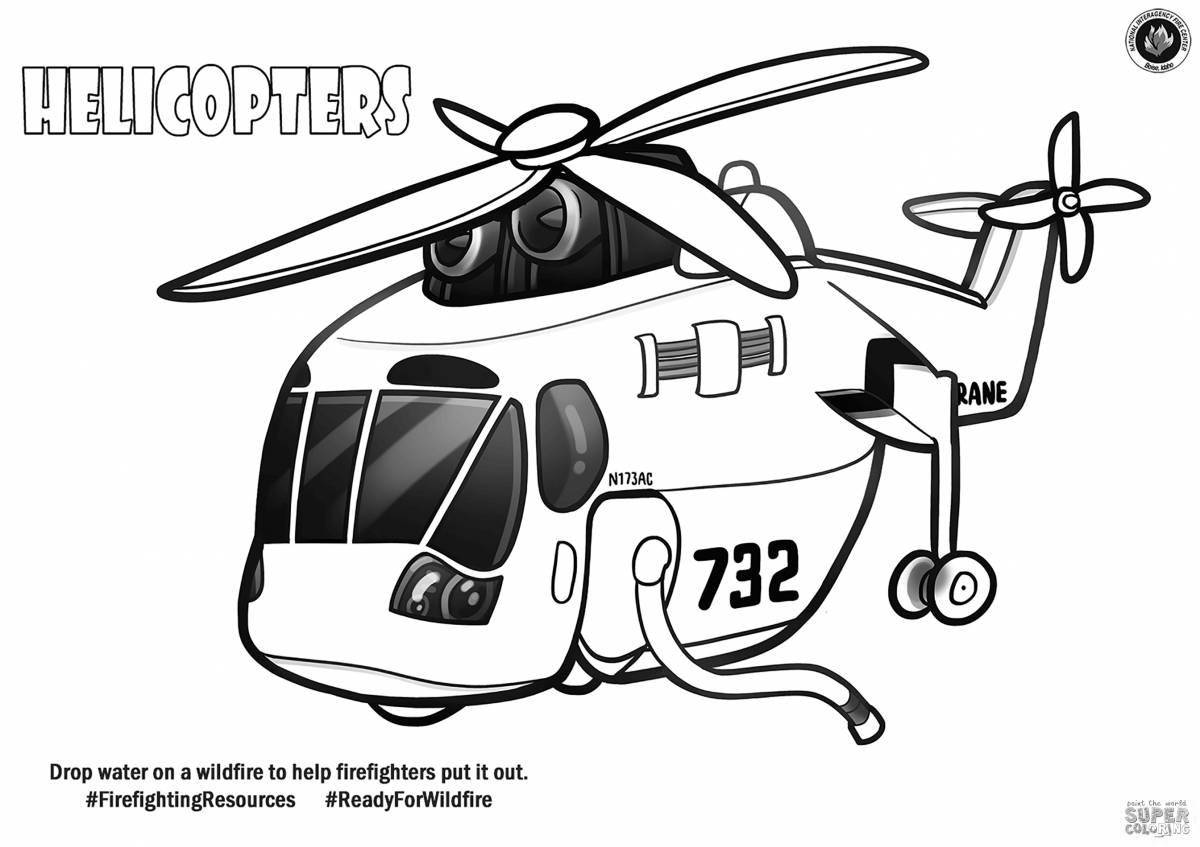 Coloring beautiful fire helicopter