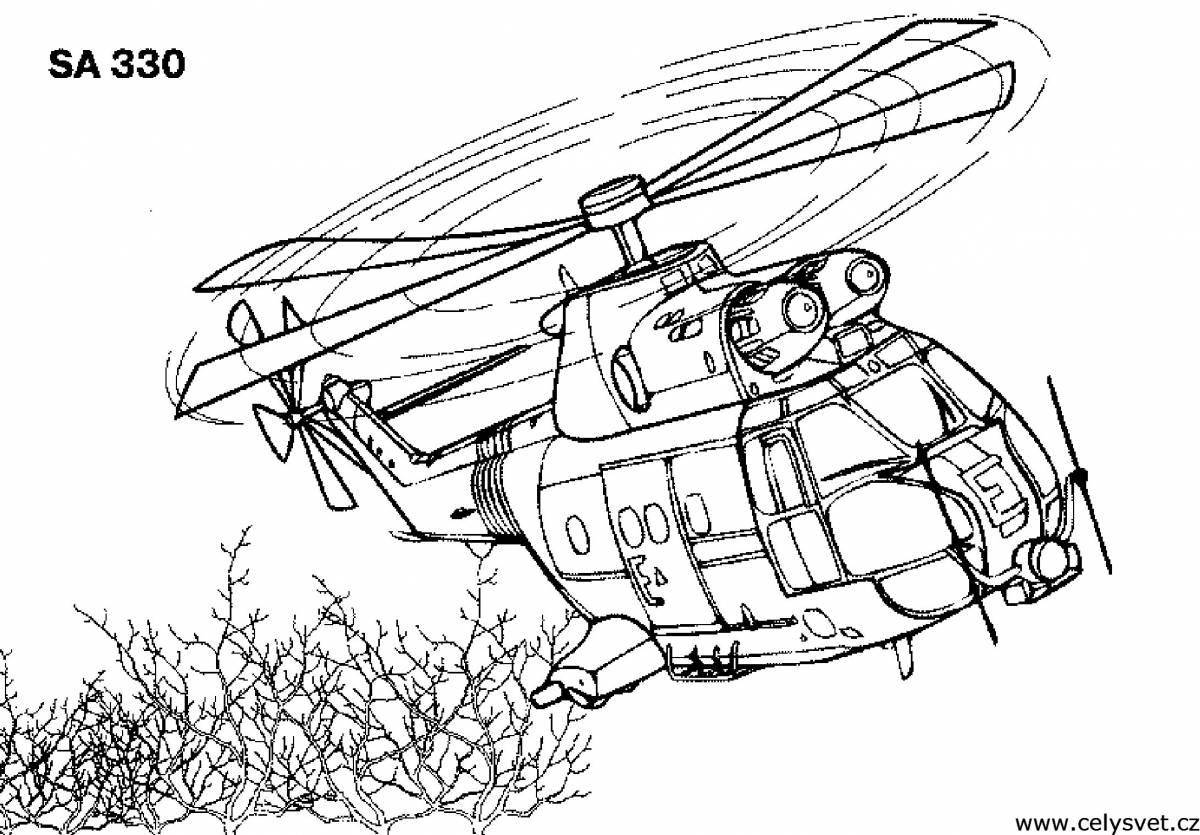 Coloring page joyful firefighter helicopter