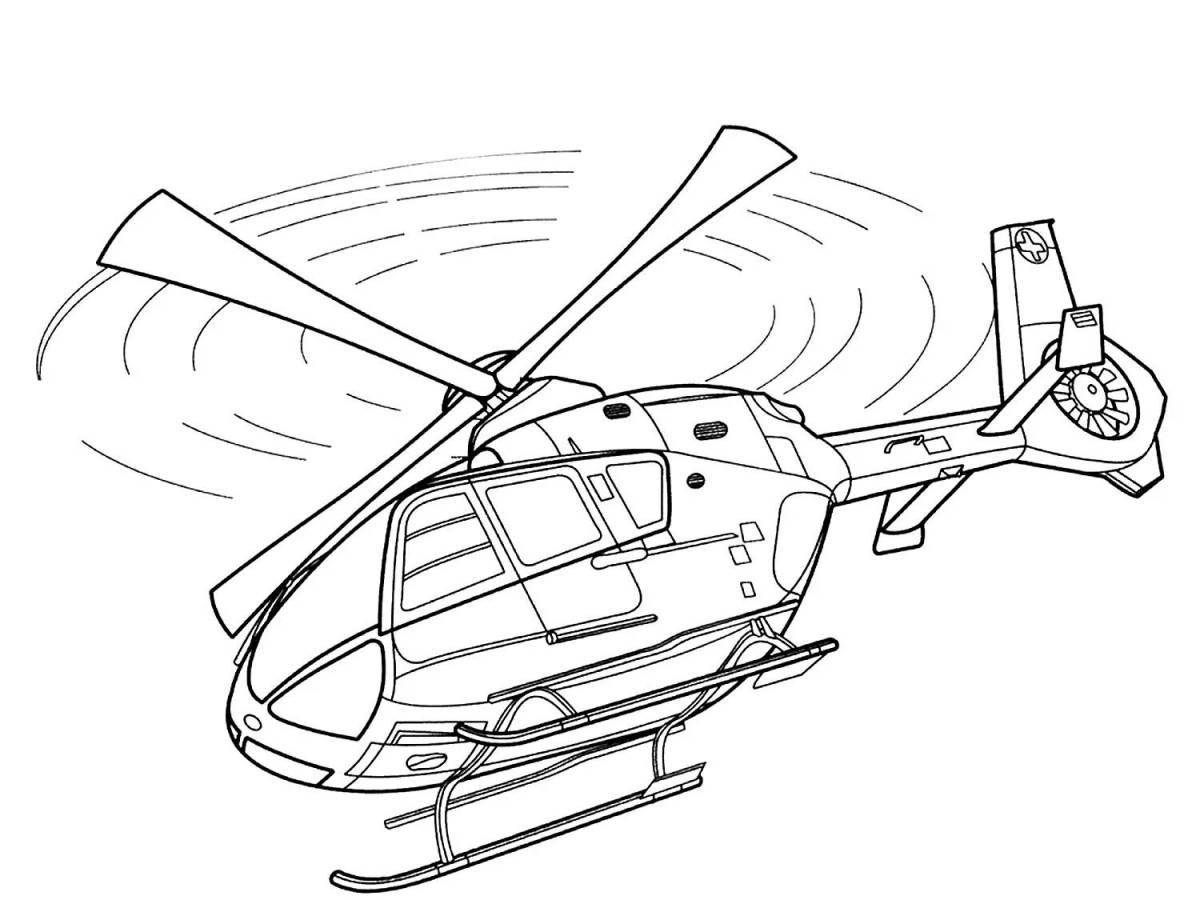 Coloring page funny firefighter helicopter