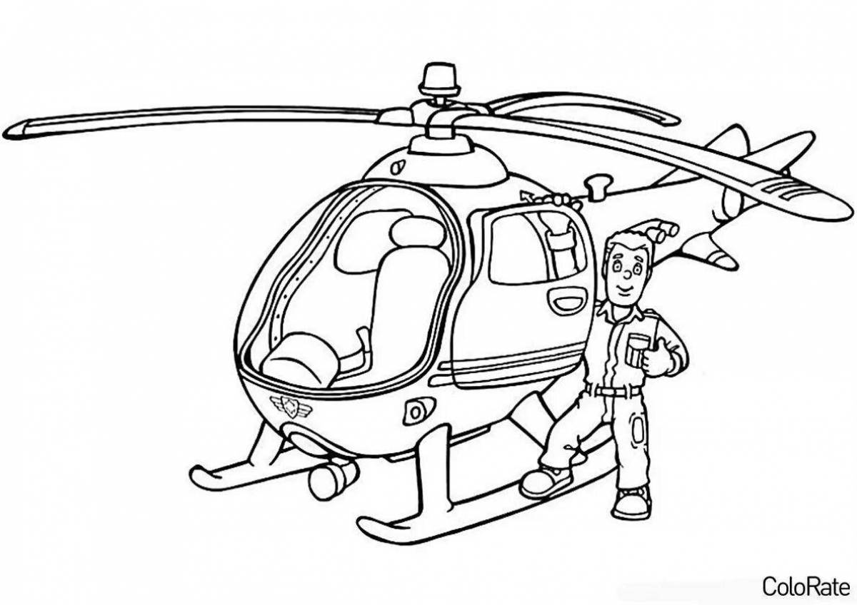 Анимированная страница раскраски пожарного вертолета