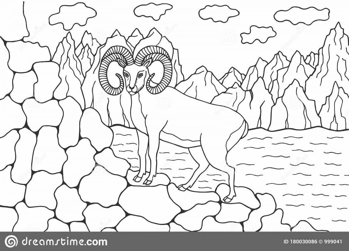 Coloring book balanced mountain goat
