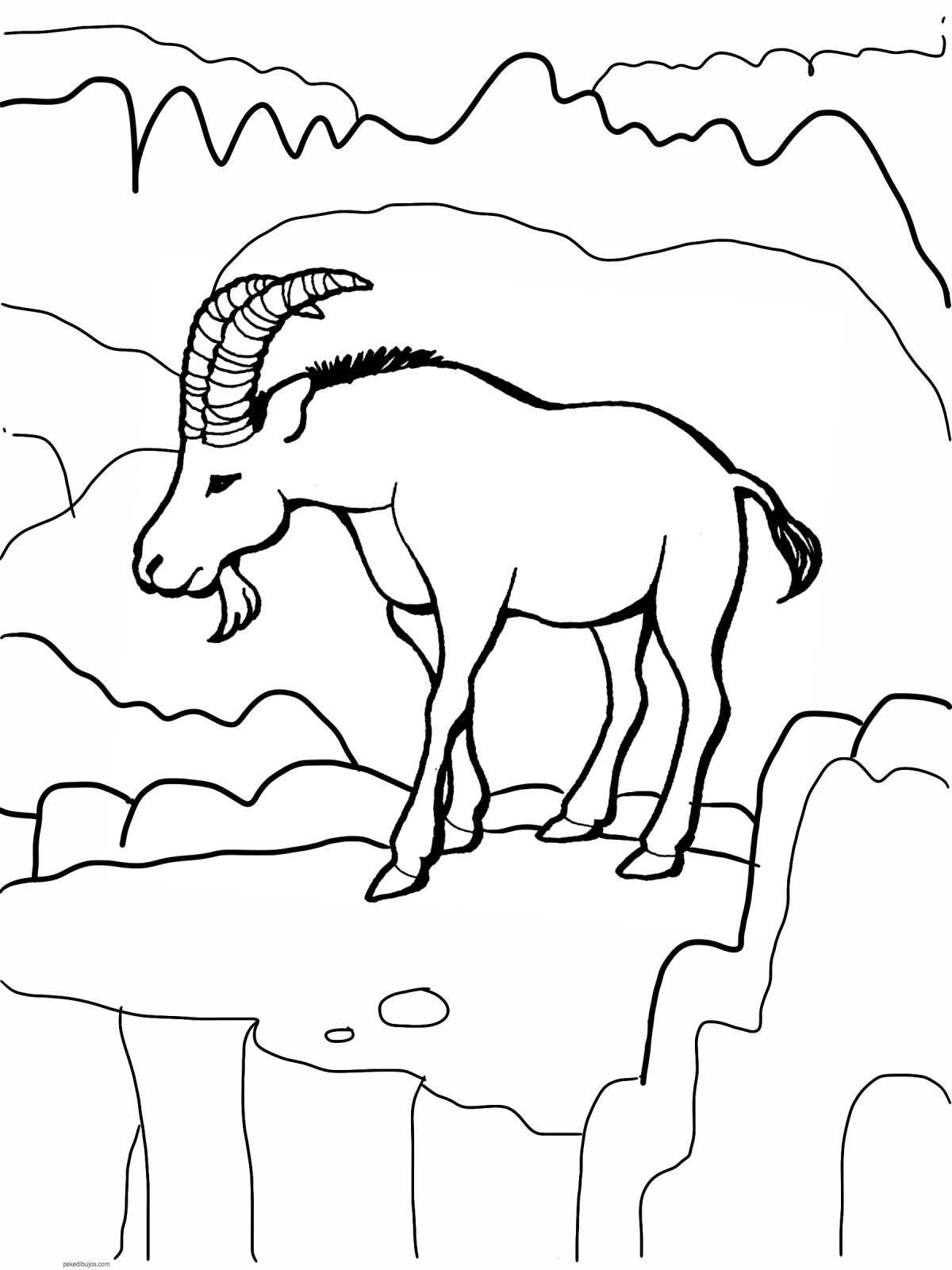 Coloring book cheerful mountain goat