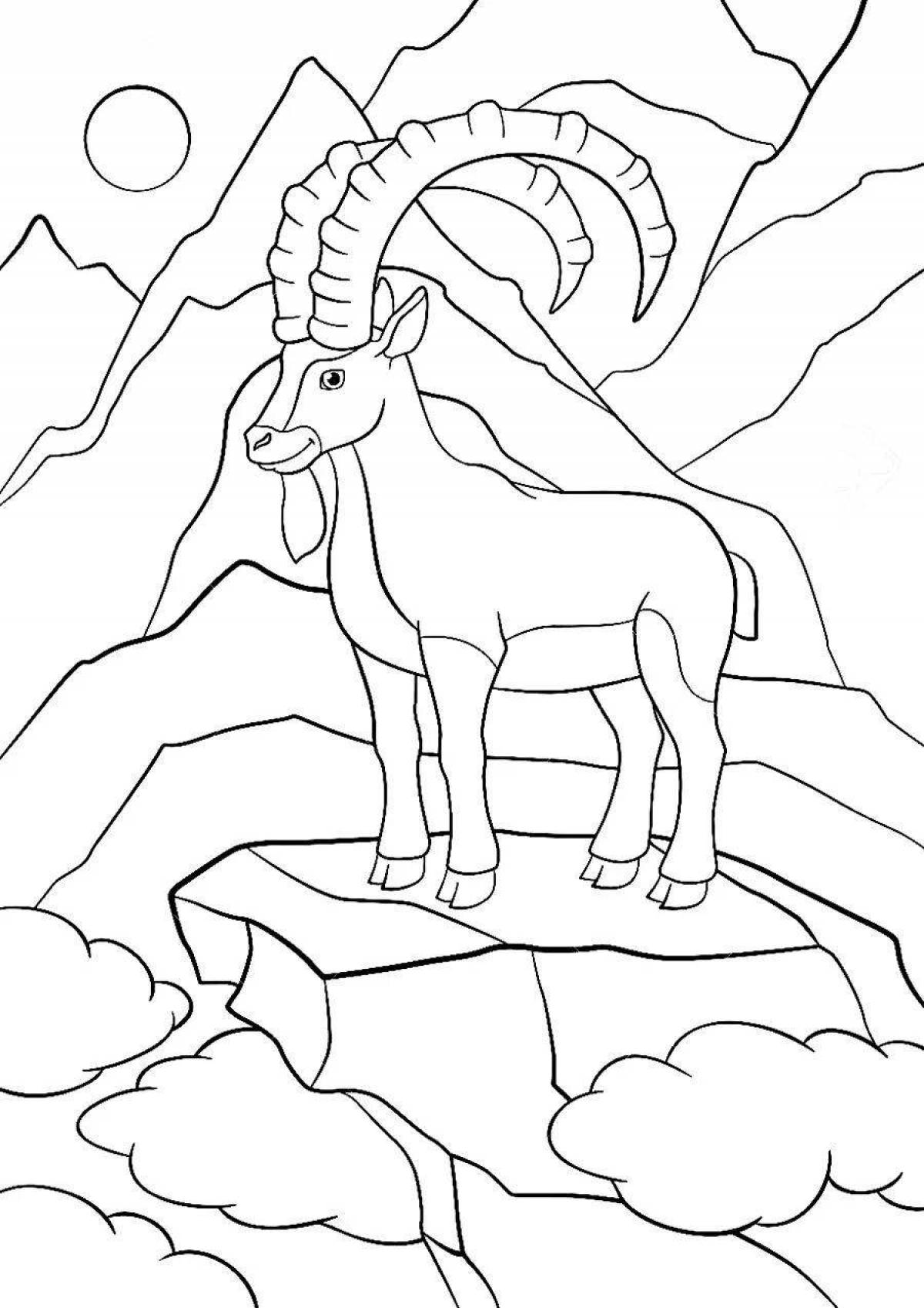 Coloring book joyful mountain goat