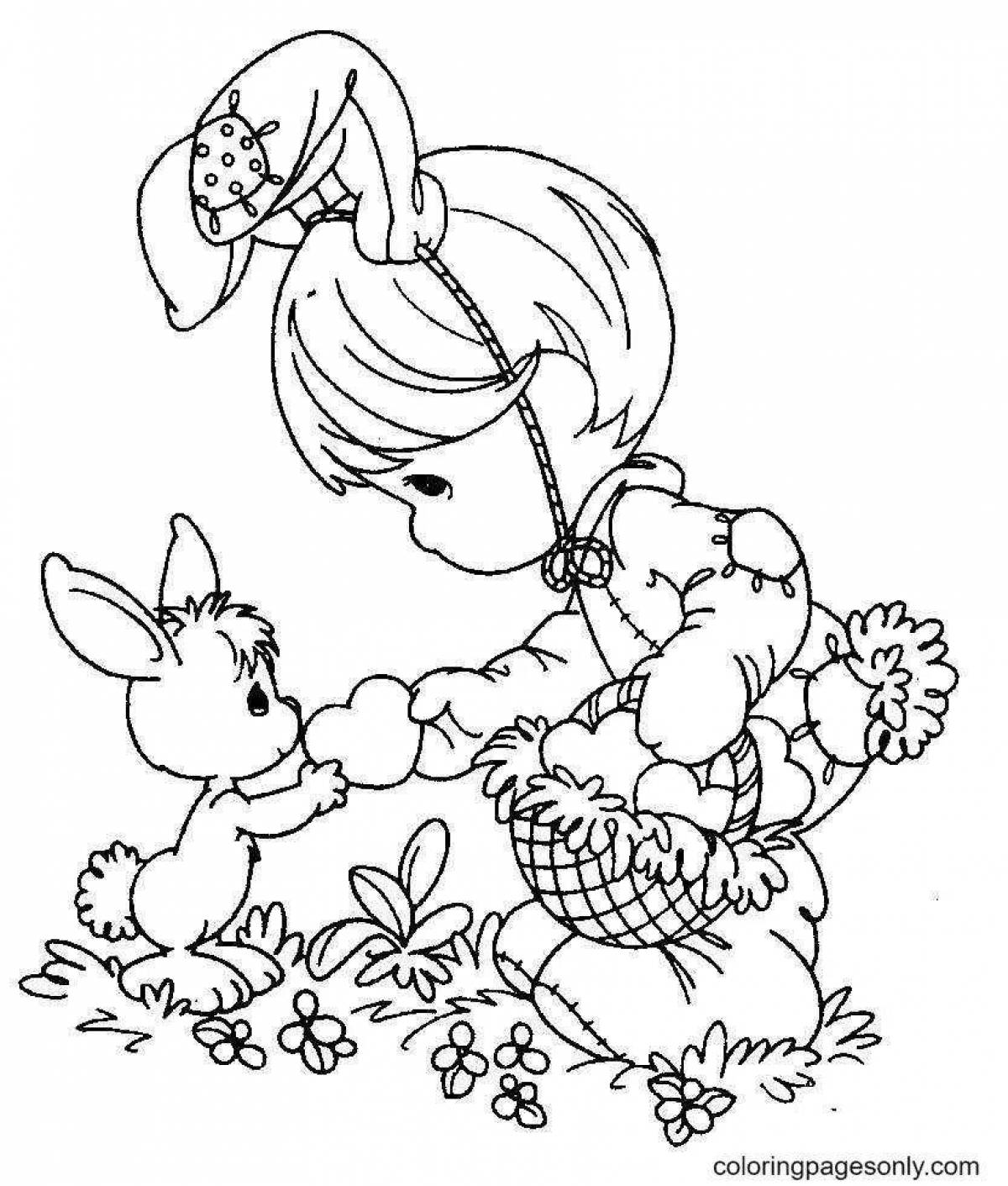 Забавная раскраска кролик-девочка