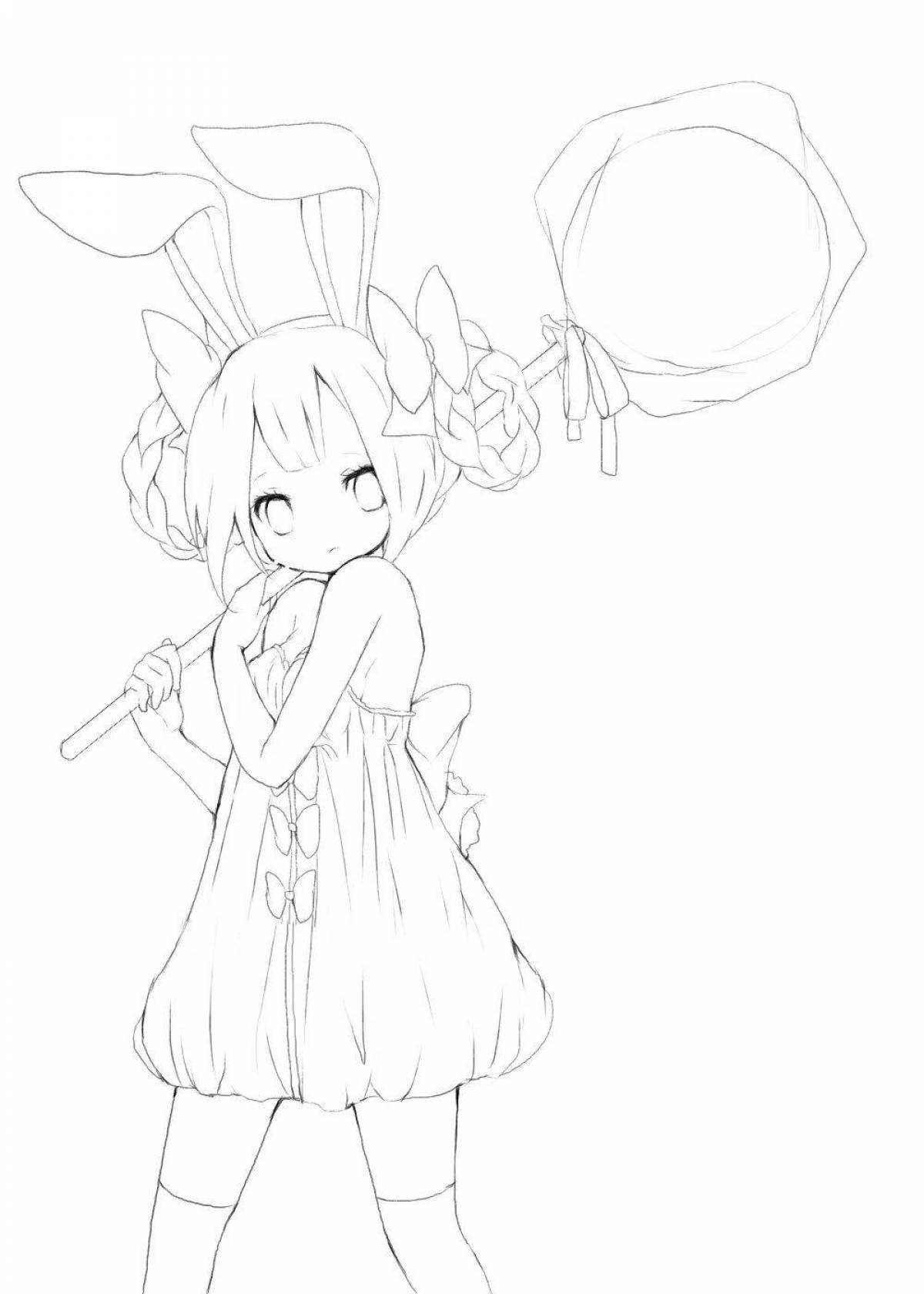 Joyful coloring page rabbit girl