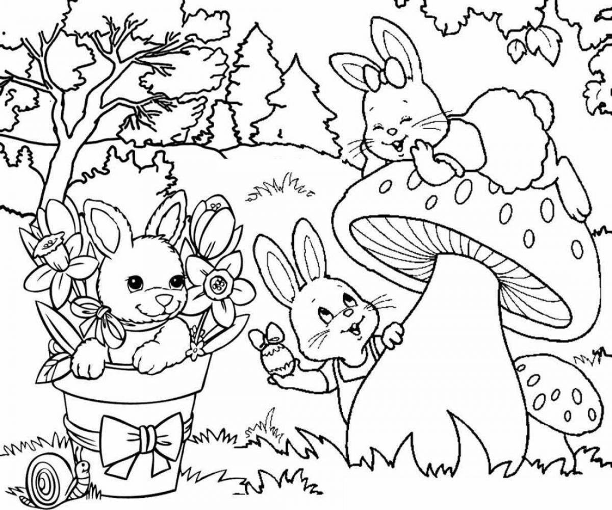 Веселая раскраска страница кролик девочка